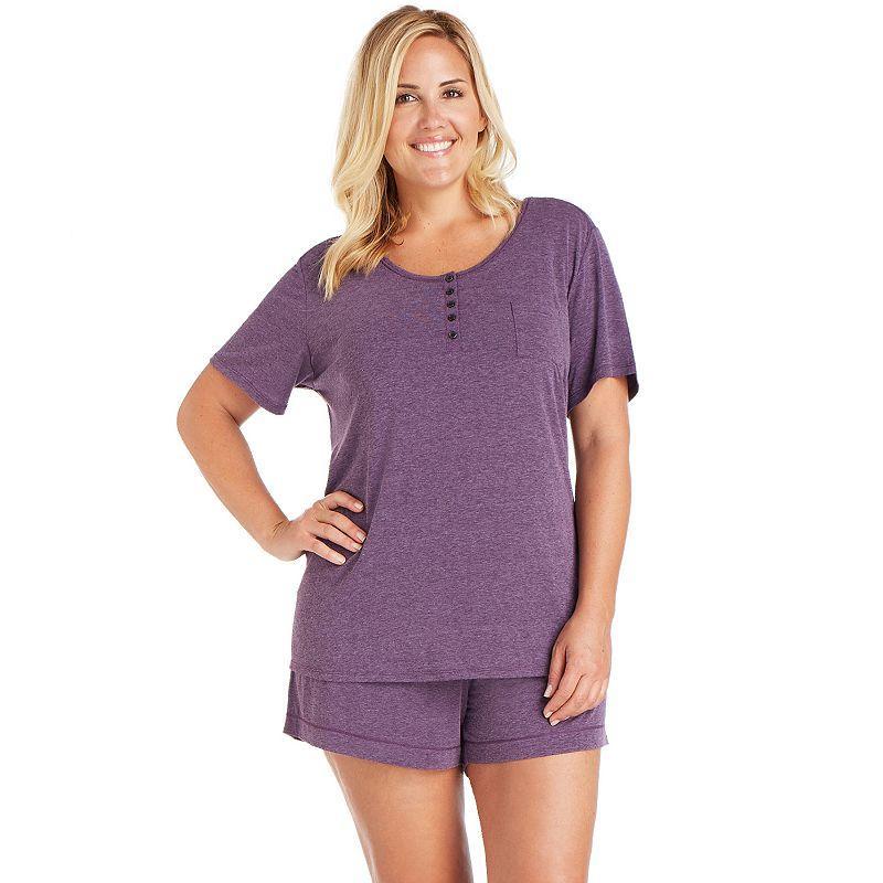 Plus Size Cuddl Duds Essentials Pajama Tee & Pajama Boxers Sleep Set, Women's, Size: 2XL, Purple Product Image