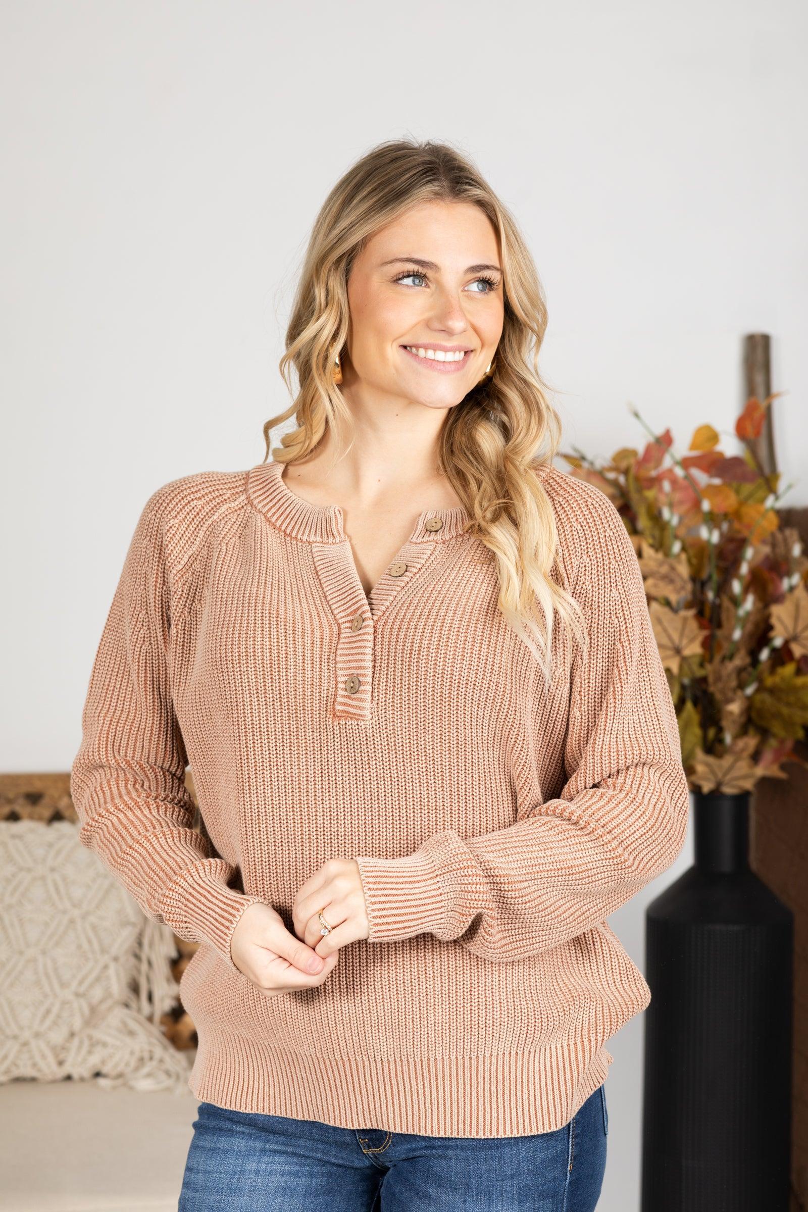 Mineral Washed Henley Sweater Product Image
