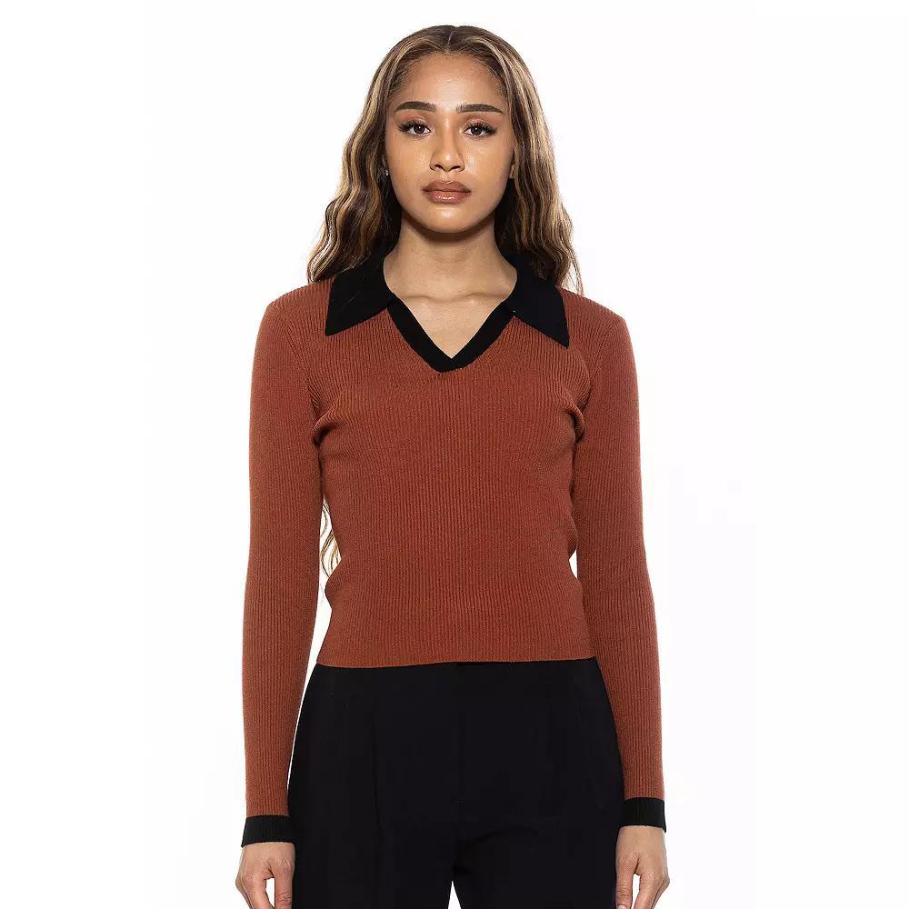 Women's ALEXIA ADMOR Crsti Collared Long Sleeve Ribbed Sweater, Size: XS, Brown Product Image