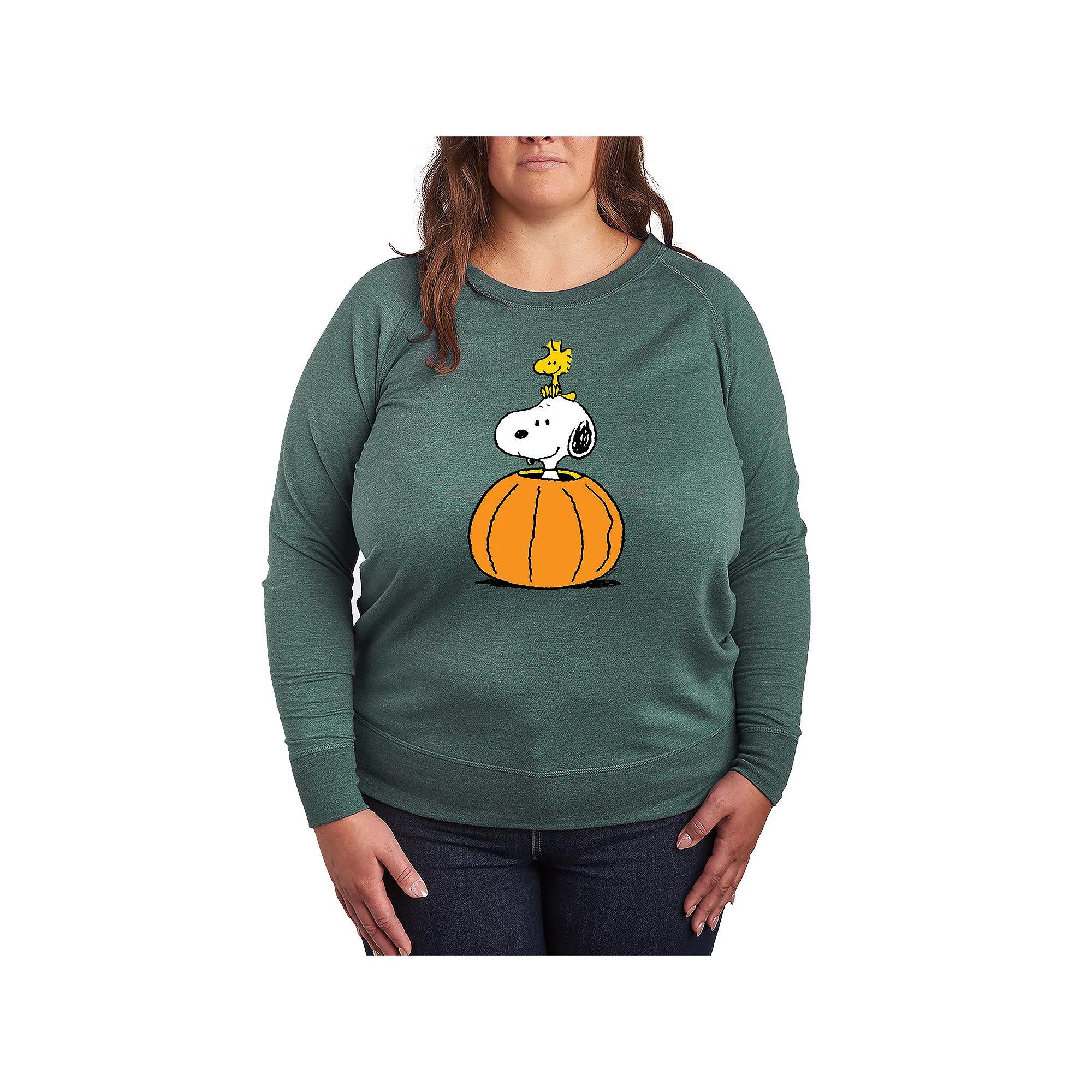 Plus Size Garfield Love French Terry Long Sleeve Tee, Womens Grey Green Product Image