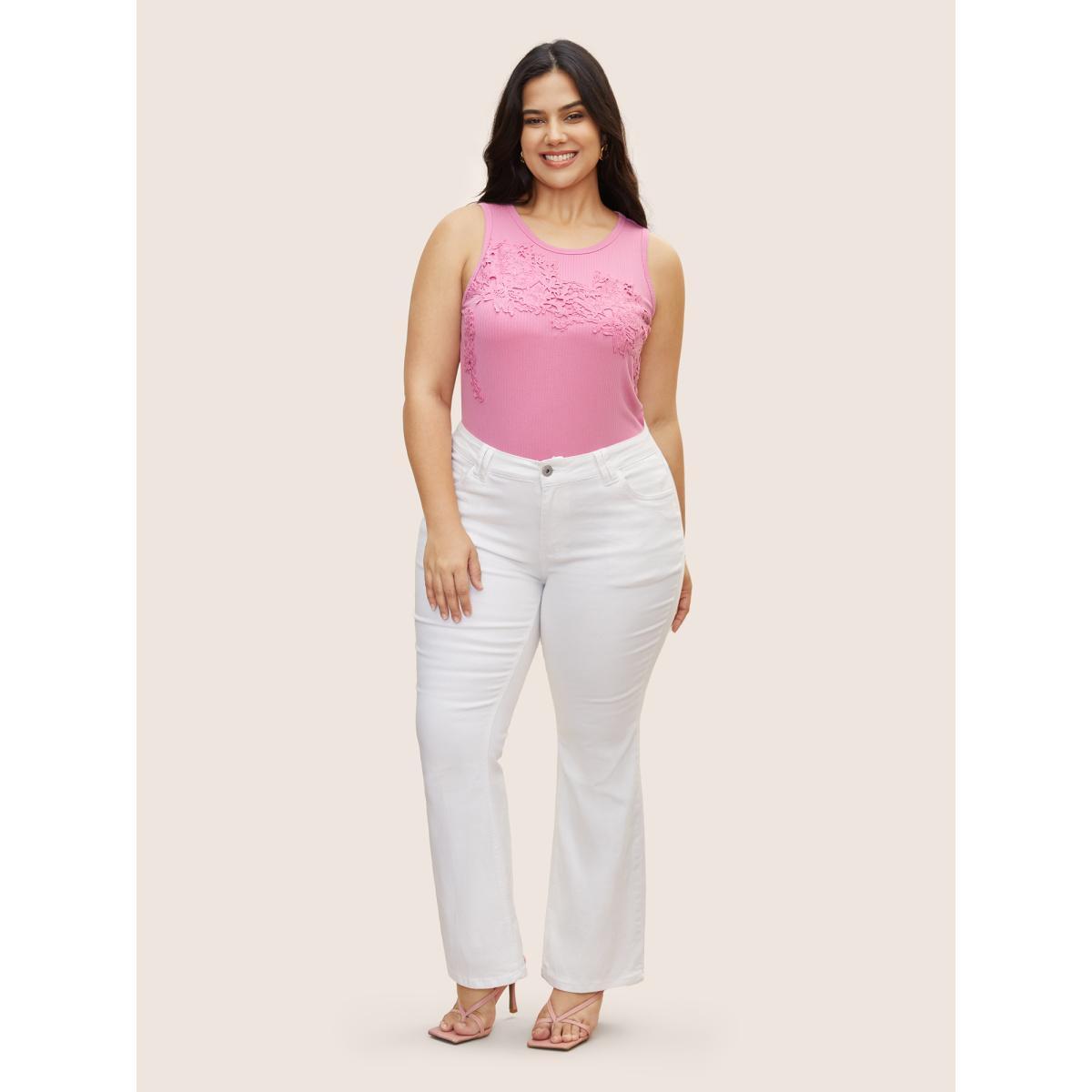 Plus Size Plain Pit Strip Guipure Lace Tank Top Women Beanpastepowder Elegant Patchwork Non Everyday Tank Tops Camis BloomChic 12/L Product Image