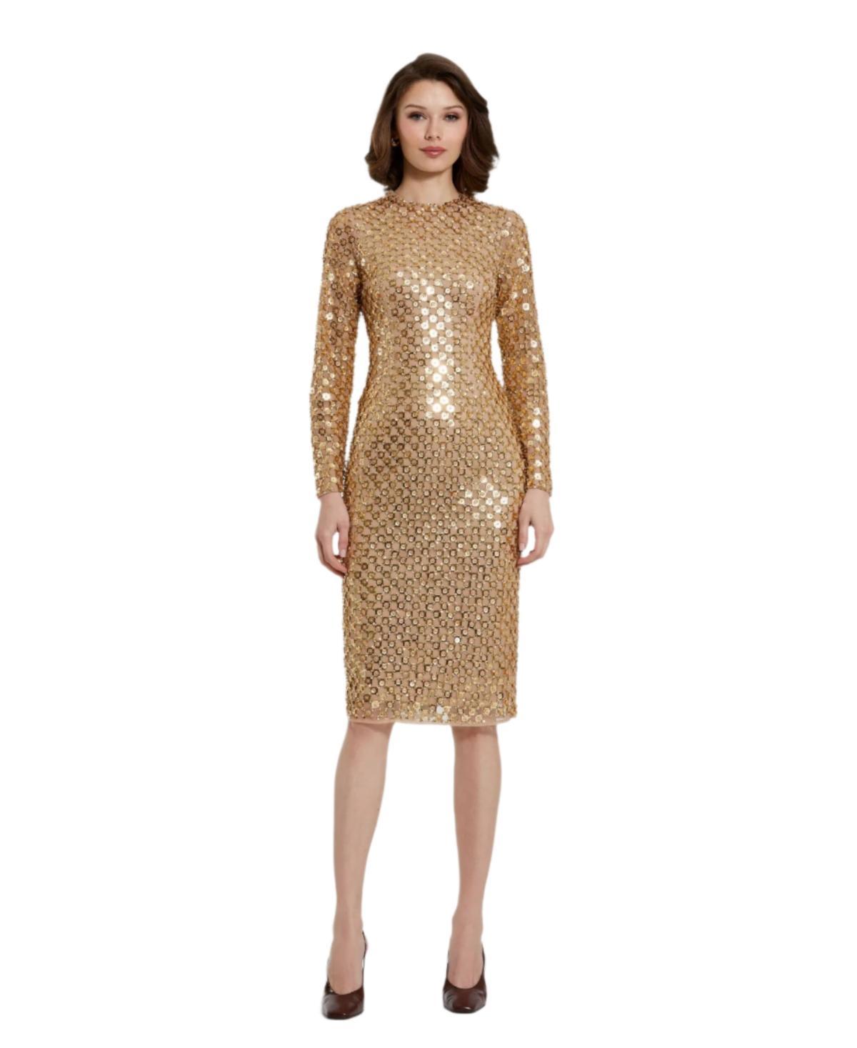 Womens Embellished Mesh Sheath Midi-Dress Product Image