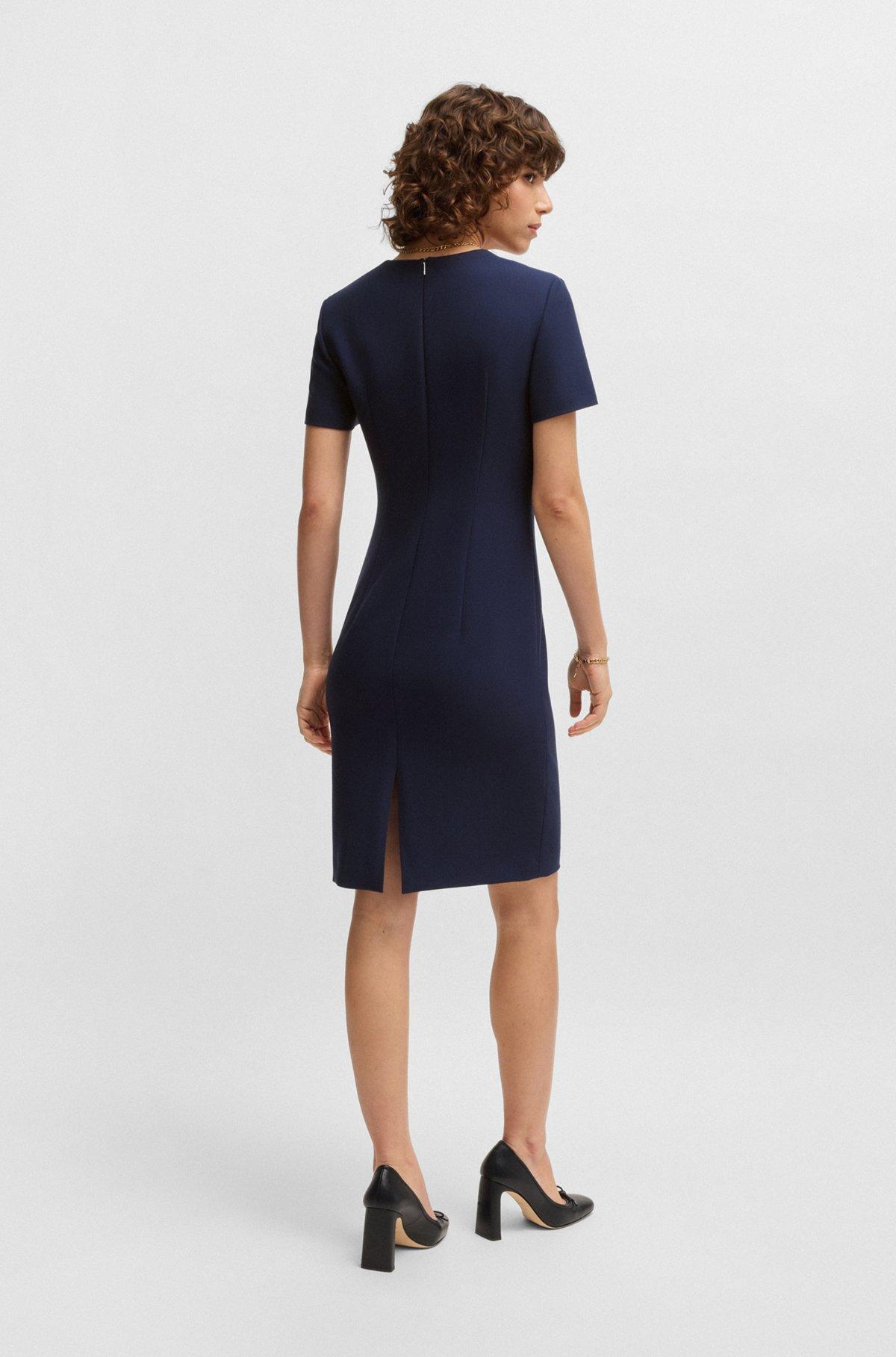 BOSS - Square-neck slim-fit dress in stretch material - Dark Blue Product Image