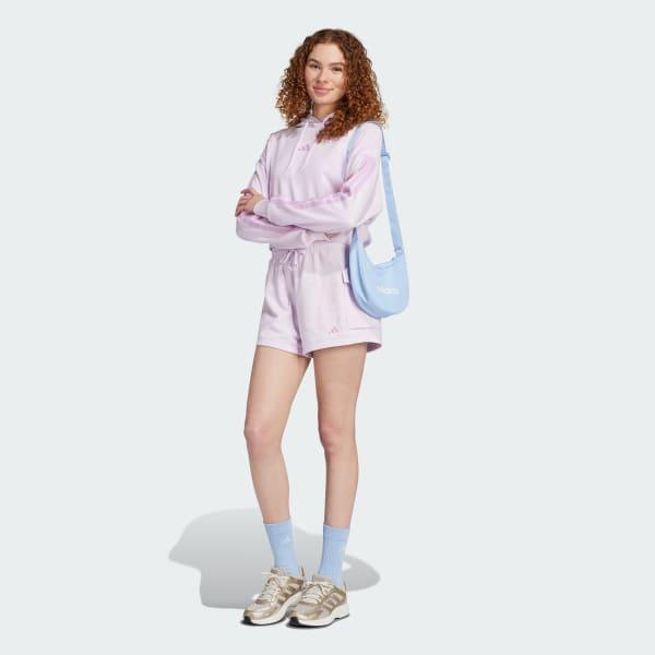adidas Essentials 3-Stripes French Terry Crop Hoodie Ice Lavender M Womens Product Image