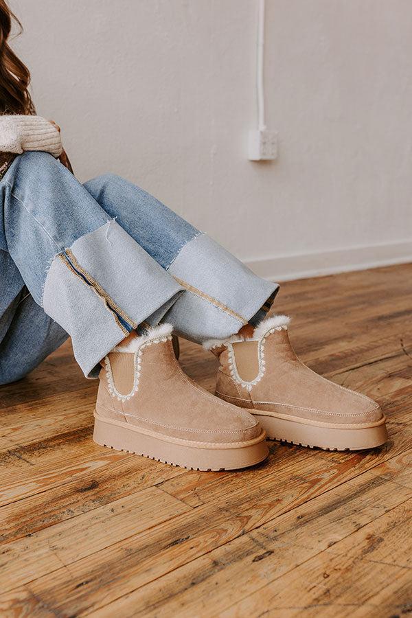 The Phoebe Faux Suede Platform Bootie in Warm Taupe Product Image