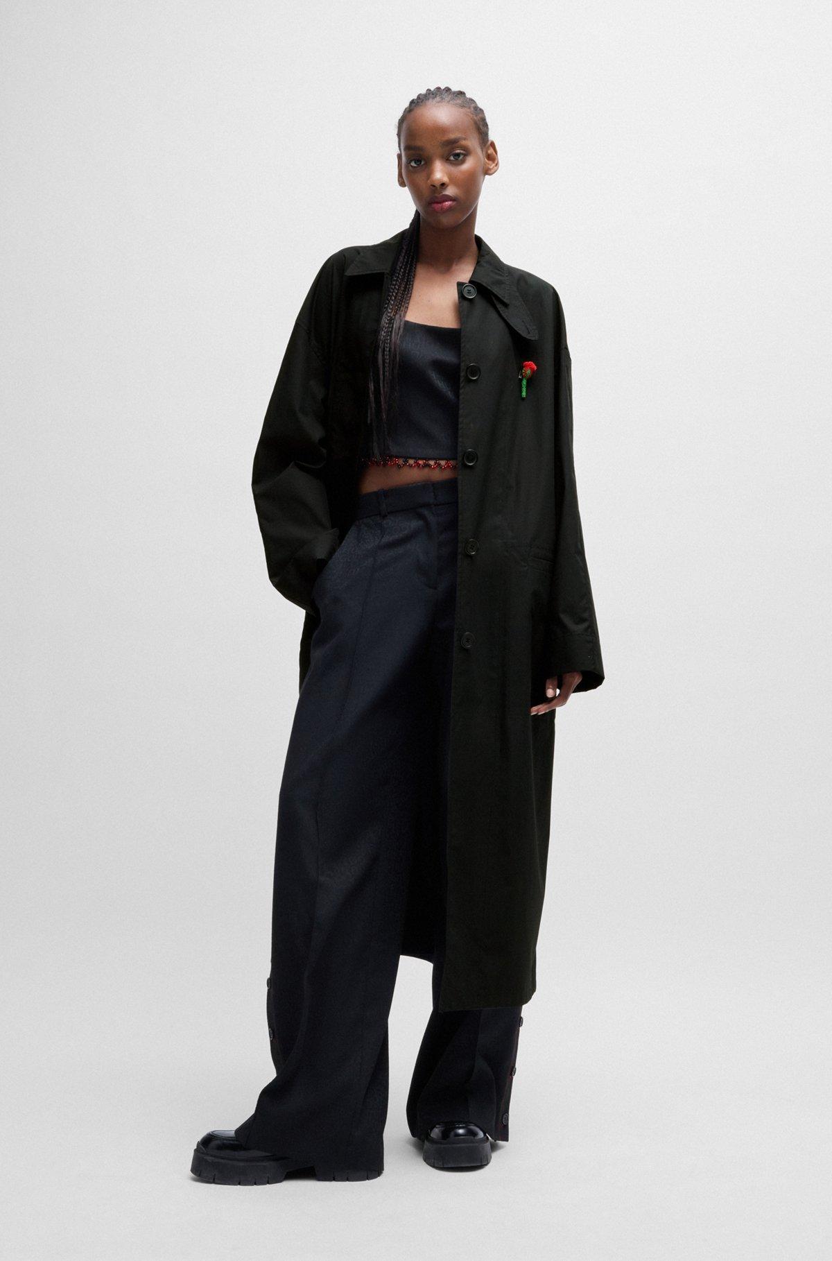 HUGO x Les Benjamins trench coat with beaded rose brooch Product Image