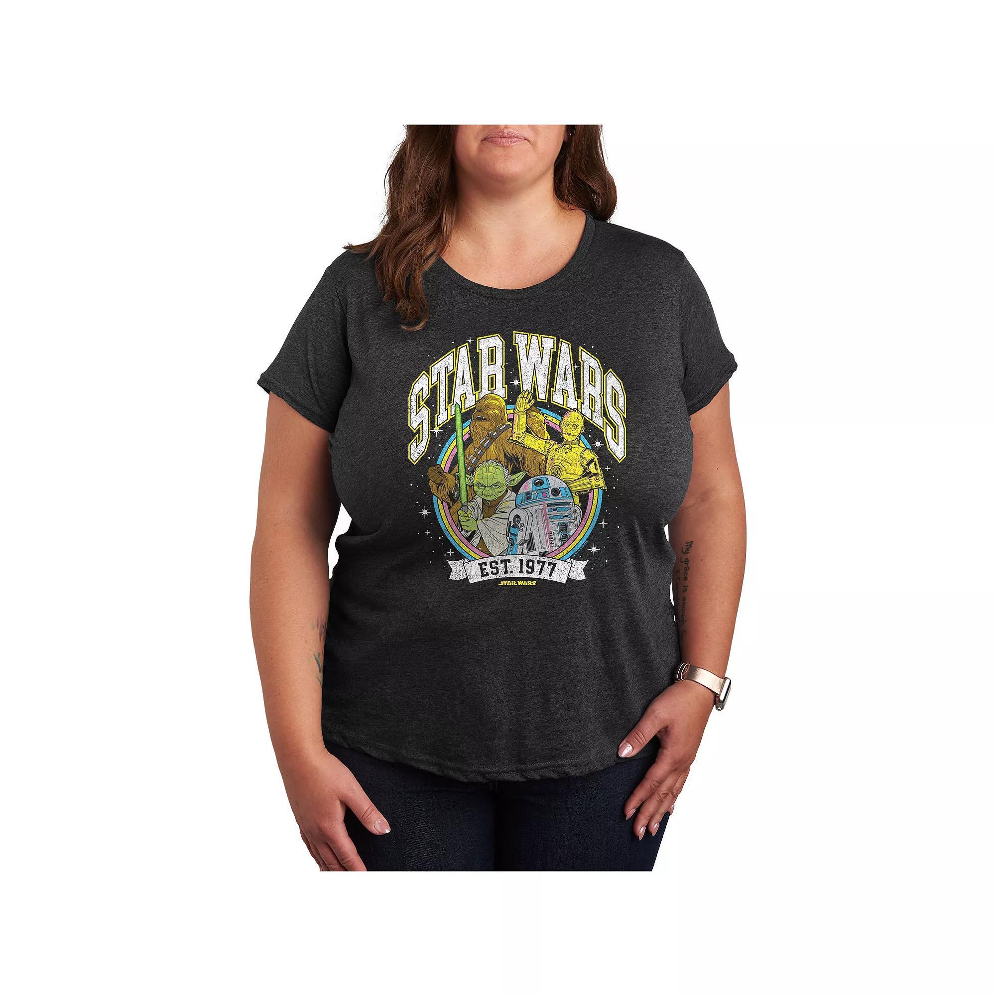 Plus Size Star Wars Retro Collegiate Graphic Tee, Womens Heather Grey Product Image