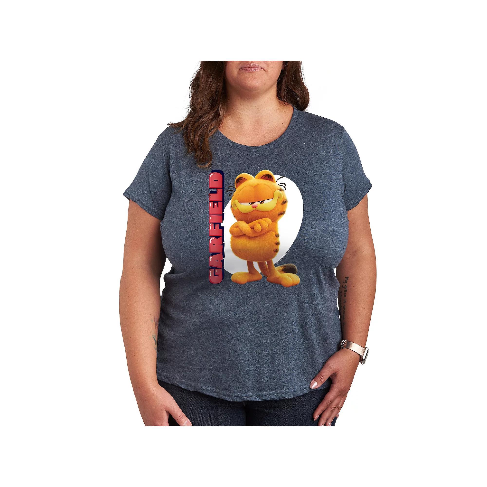 Plus The Garfield Movie Vertical Graphic Tee, Womens Grey Royal Blue Product Image