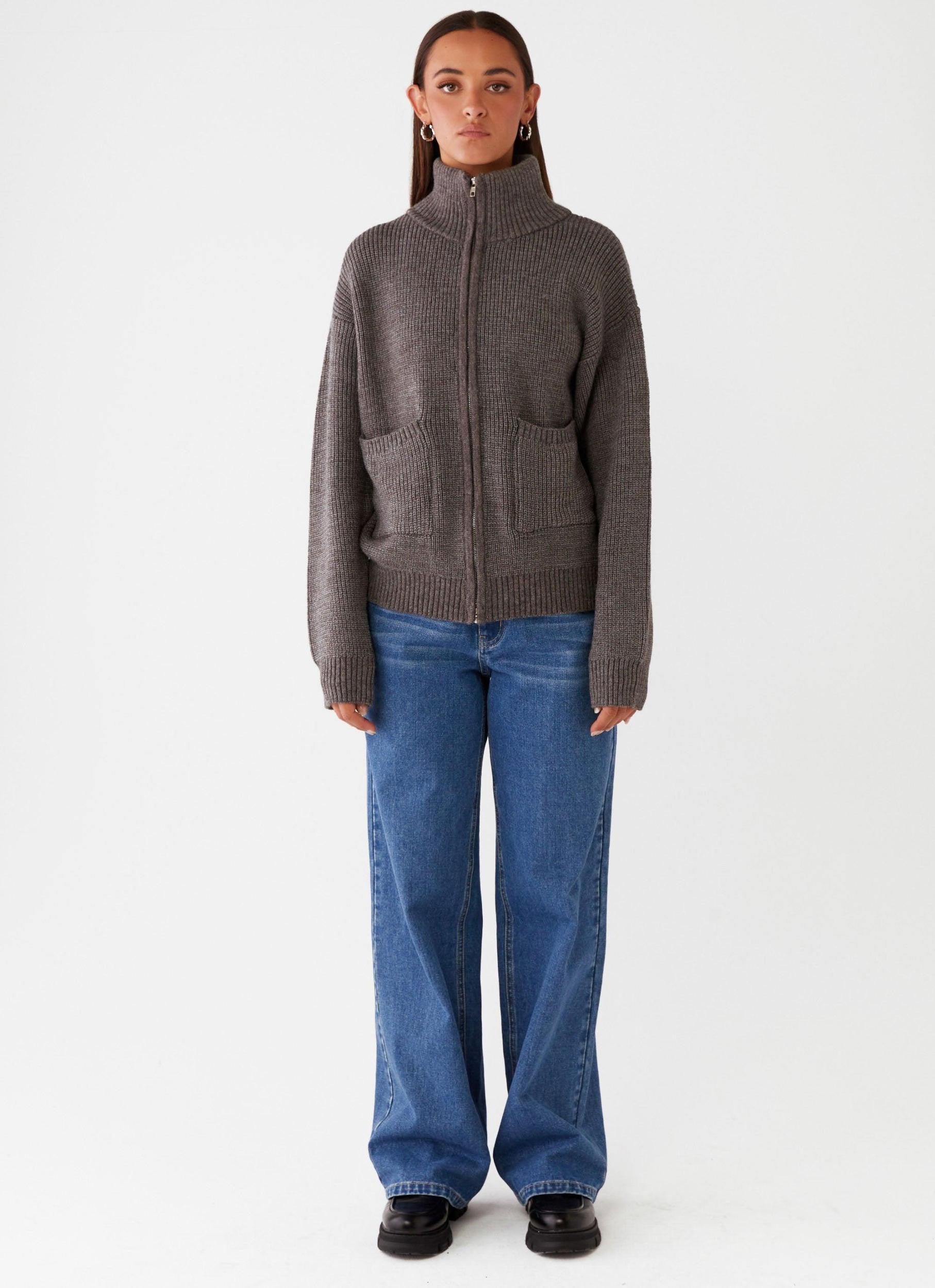 Common Ground Oversized Zip Cardigan - Charcoal Product Image