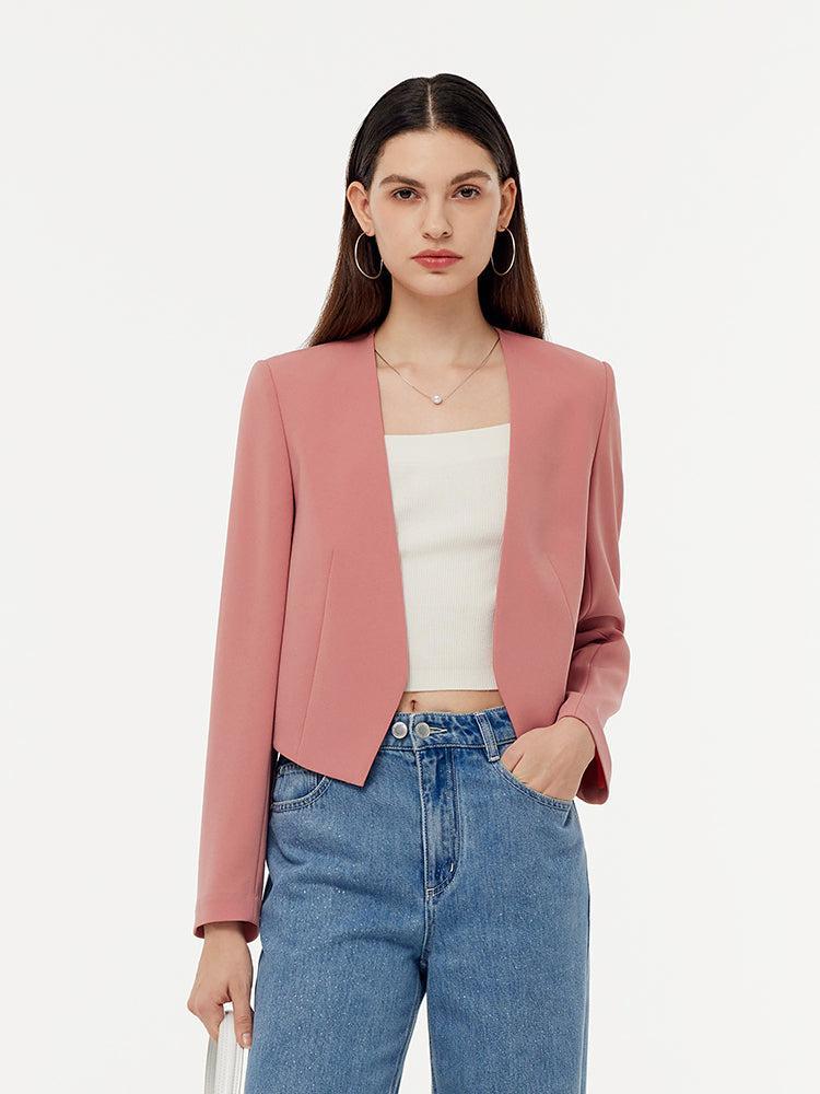 Acetate Collarless Women Crop Blazer Product Image