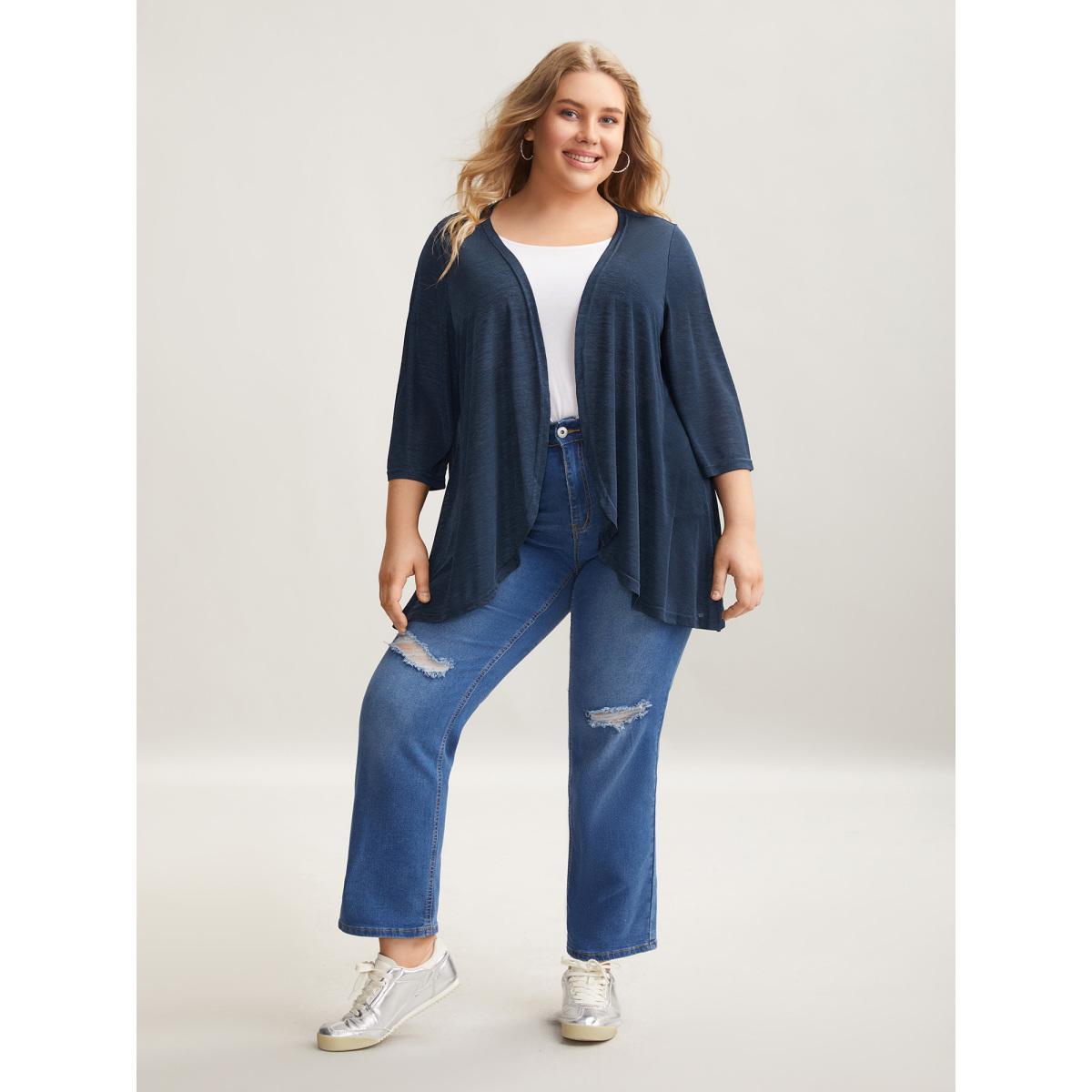 Plus Size Textured Arc Hem Open-Front Kimono Cardigan Women Aegean Casual Texture Everyday Kimonos BloomChic 26/4X Product Image