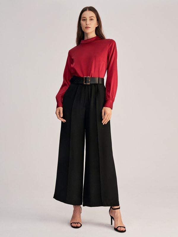 Stand Collar Long Sleeves  Silk Blouse Product Image