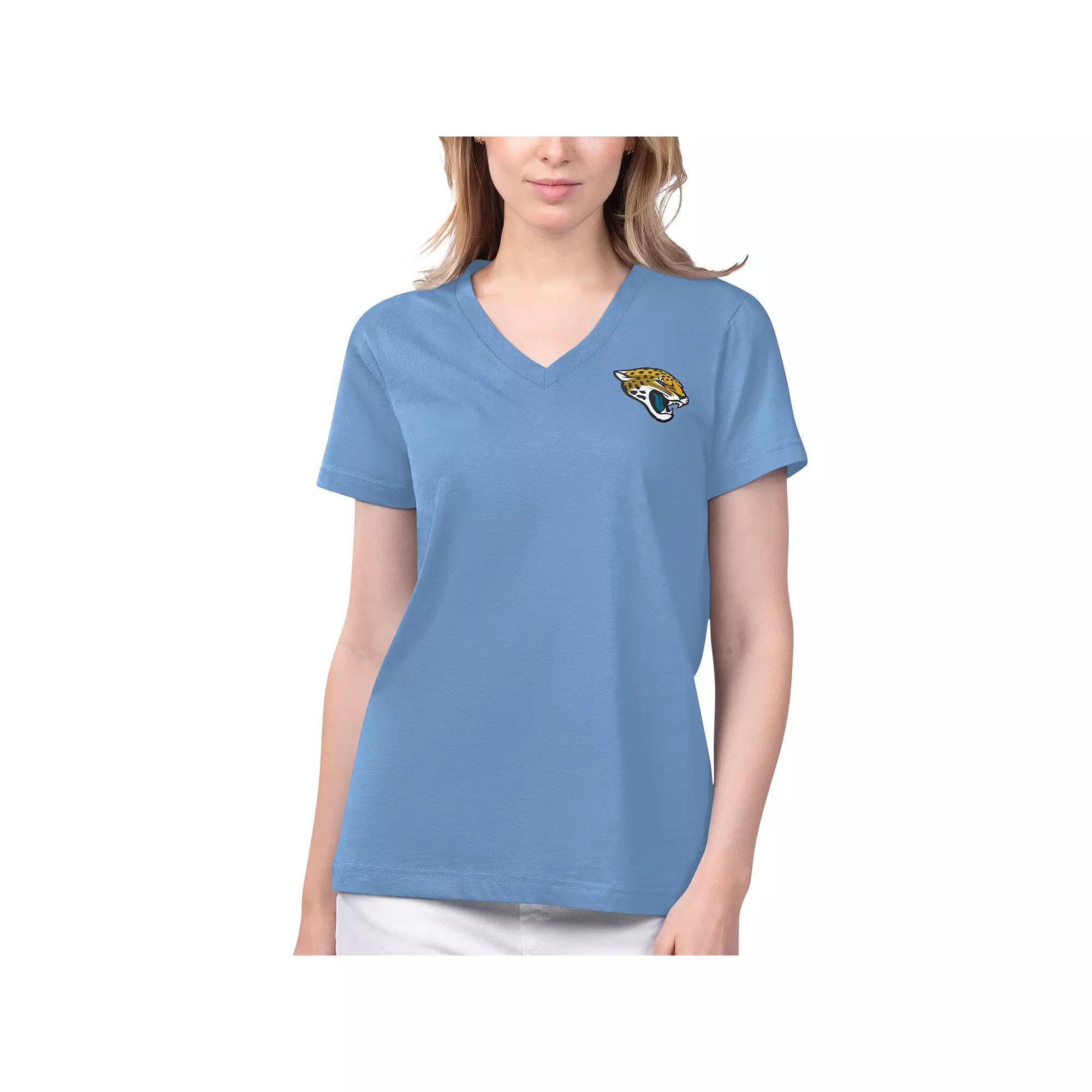 Women's Margaritaville Blue Jacksonville Jaguars Game Time V-Neck T-Shirt, Size: Large Product Image