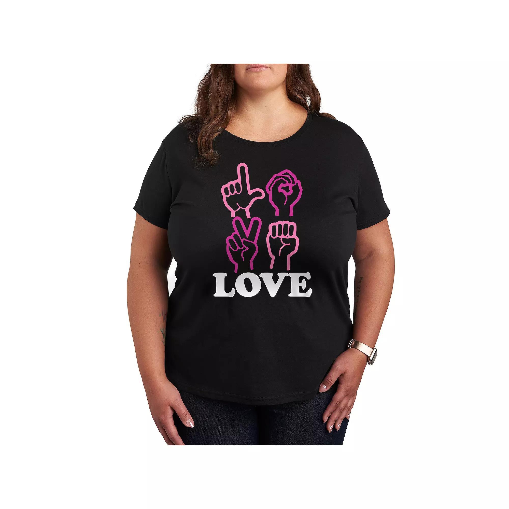Plus Love Sign Language Graphic Tee, Women's, Size: 1XL, Black Product Image