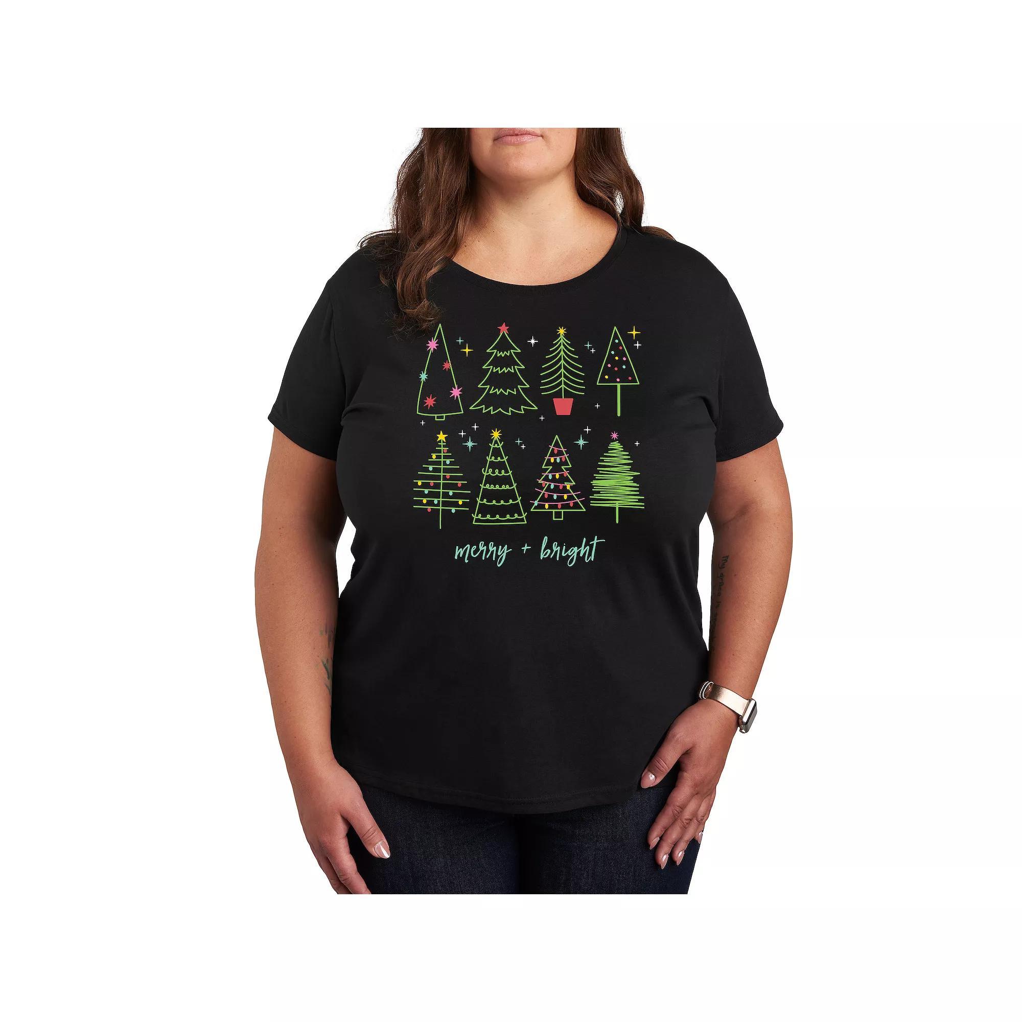 Plus Size Christmas Trees Graphic Tee, Women's, Size: 2XL, Black Product Image
