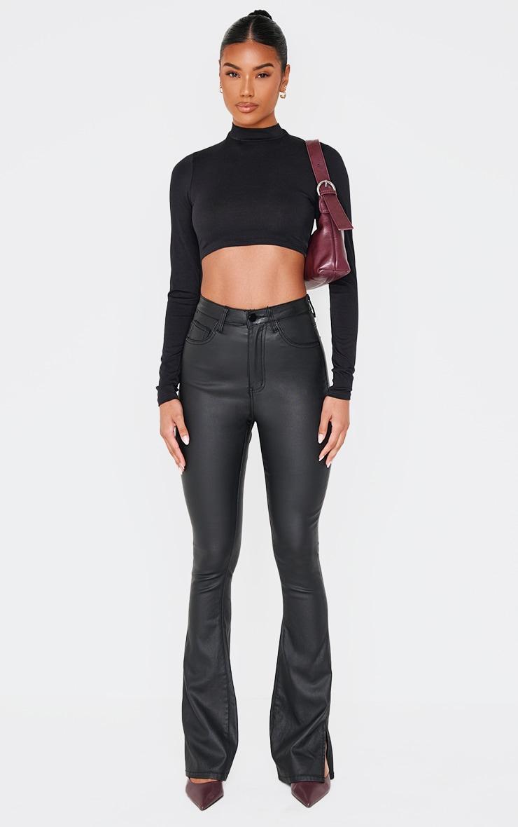 Black Coated Denim Split Hem Flares Product Image