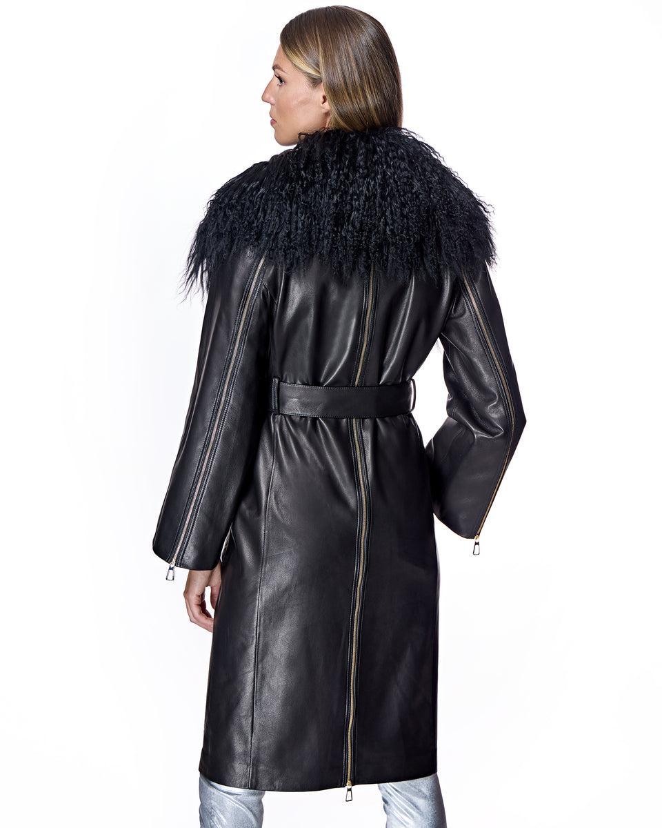 Julia & Stella by Maximilian Leather Wrap Coat with Dyed Mongolian Lamb Collar/Cuff (Maximilian) Product Image
