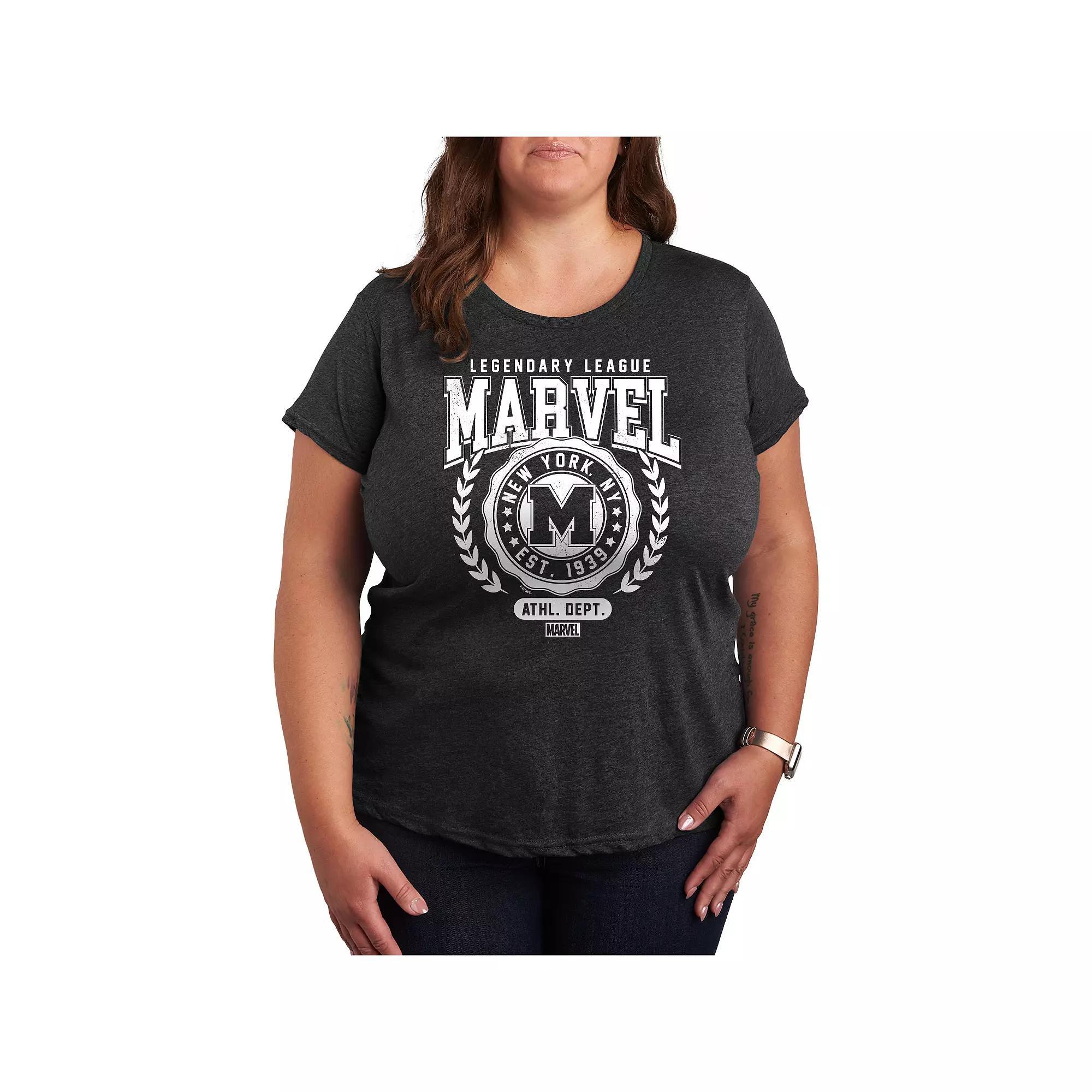 Plus Size Marvel Collegiate League Graphic Tee, Womens Heather Grey Product Image