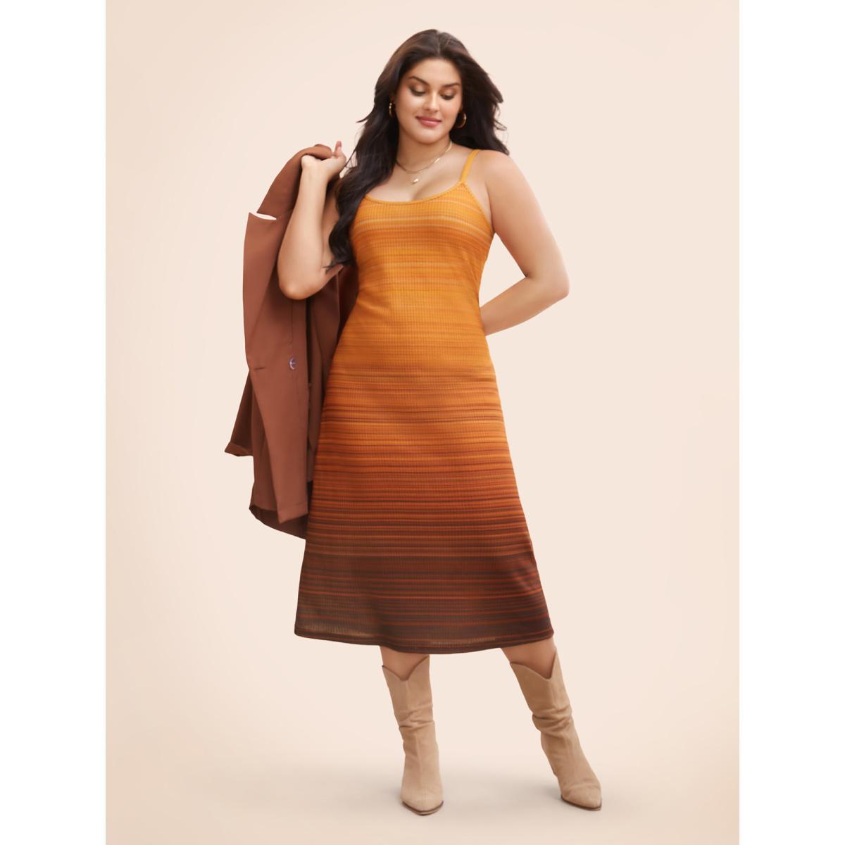 Plus Size U Neck Ombre Adjustable Straps Dress Maroon Women Casual Texture U-neck Sleeveless Curvy BloomChic 22-24/3X Product Image