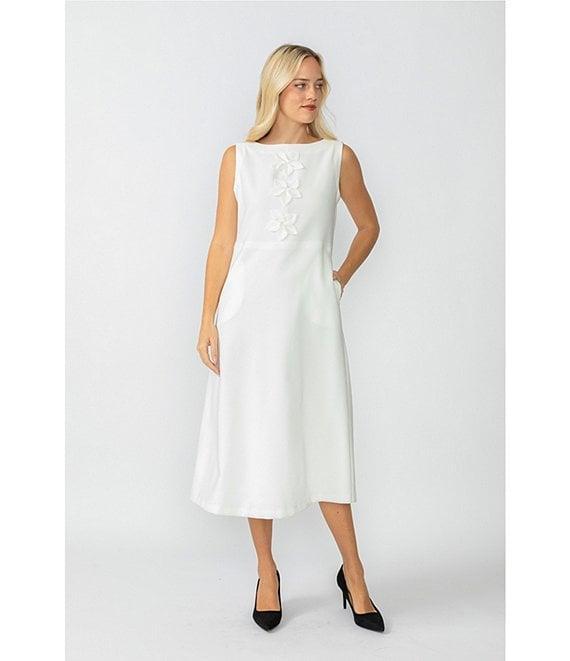 IC Collection Knit Boat Neck Sleeveless Floral Applique Midi Dress Product Image