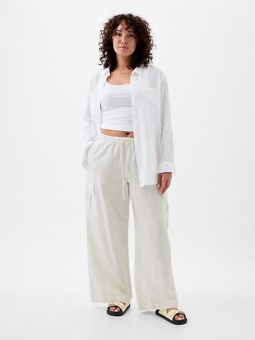 Mid Rise Linen-Cotton Pull-On Cargo Pants Product Image