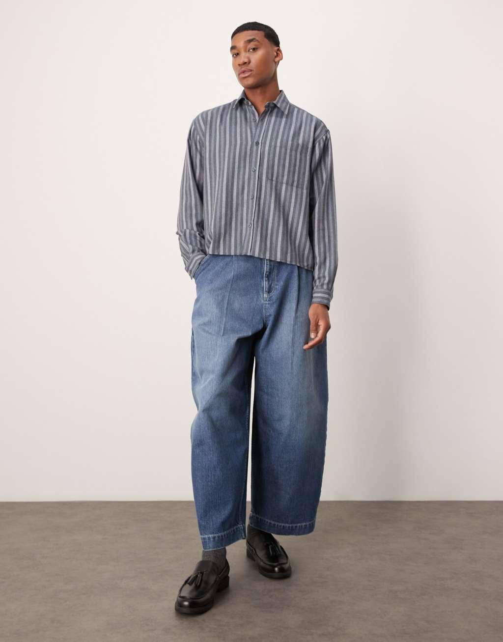 ASOS DESIGN oversized boxy shirt in blue stripe Product Image