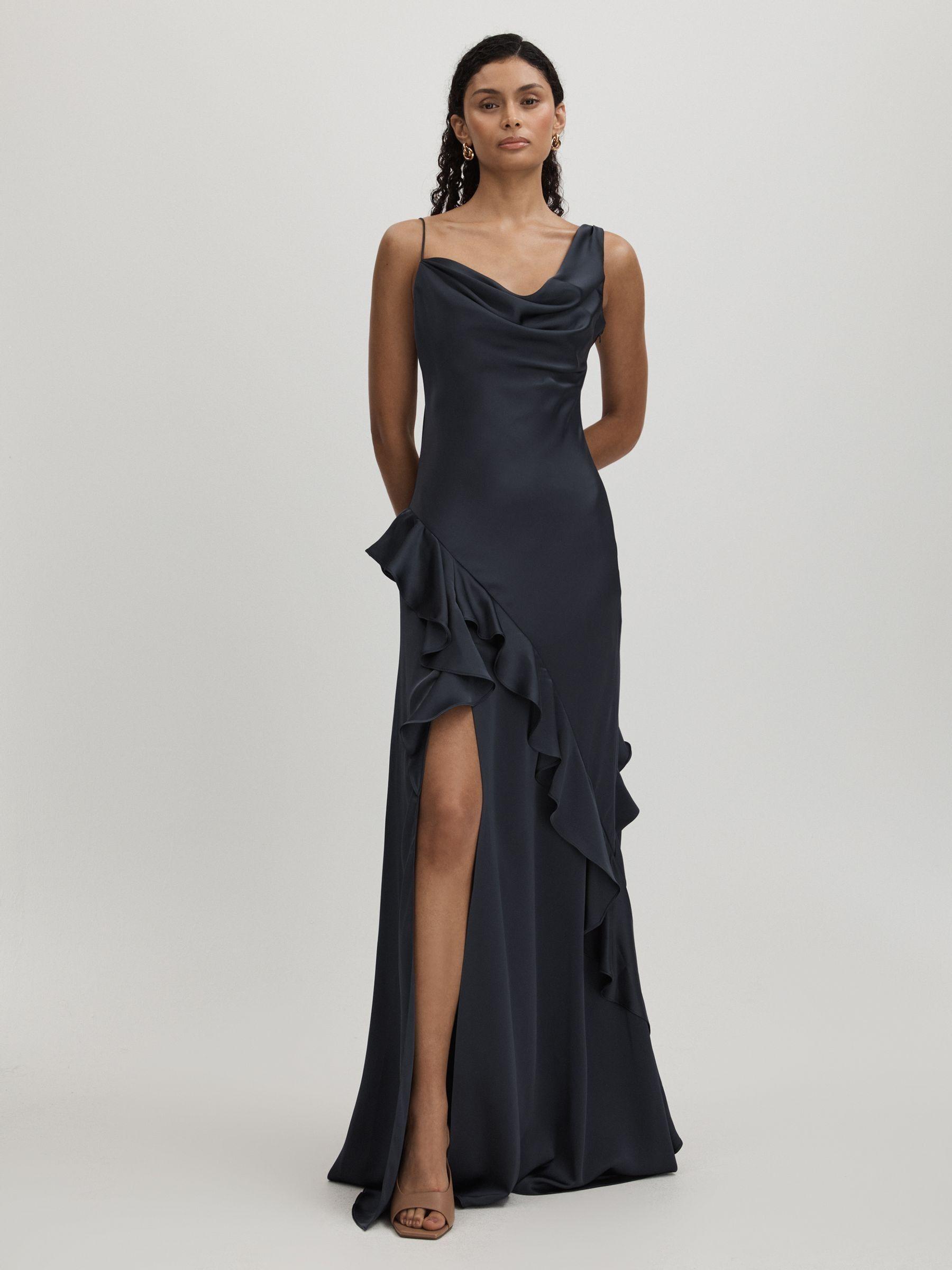 Amur Charmeuse Cowl Neck Maxi Dress in Dark Grey Product Image