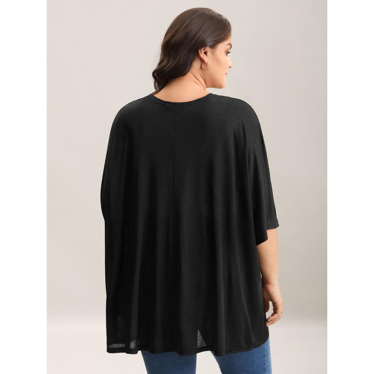 Plus Size Sheer Textured Open Front Kimono Women Black See through Loose Everyday-Elegant Kimonos BloomChic 14-16/1X Product Image