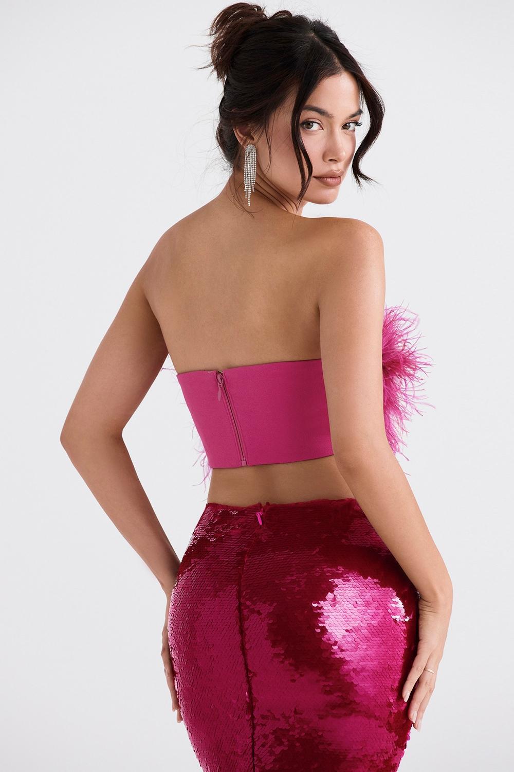 Teia  hot pink draped corset midi dress Product Image