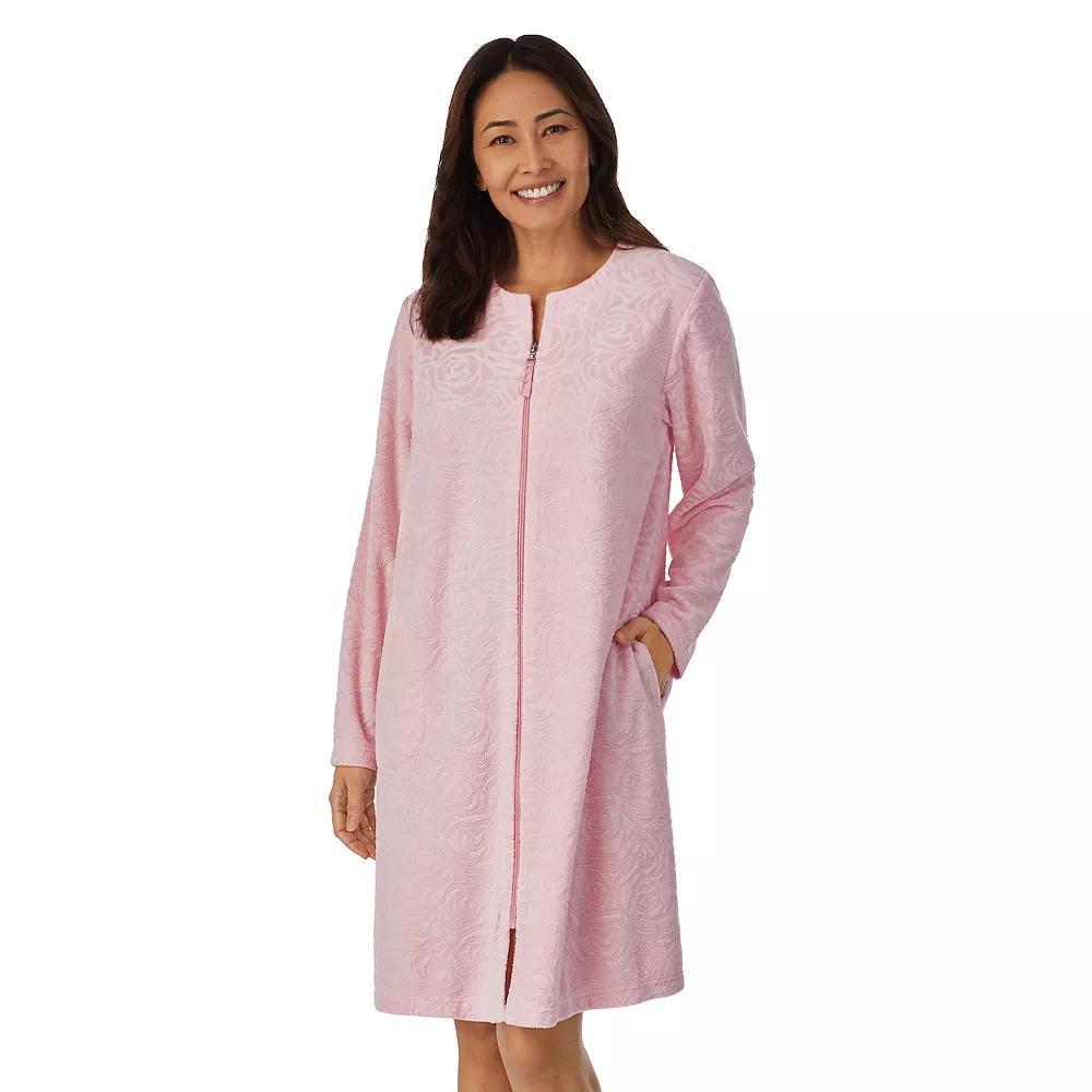 Women's Stan Herman Embossed Vintage Terry Zip-Front Robe, Size: Medium, Pink Product Image