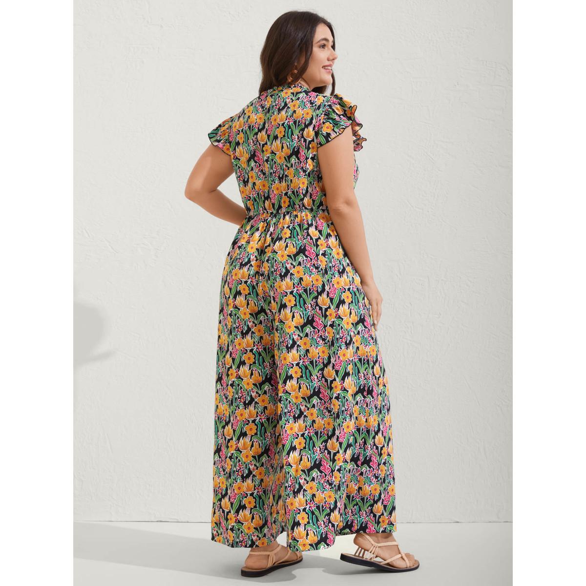 Plus Size BlackFlower Sunkissed Floral Print Button Wide-Leg Jumpsuit Women Cap Sleeve Notched collar Vacation Loose Jumpsuits BloomChic 14-16/1X Product Image