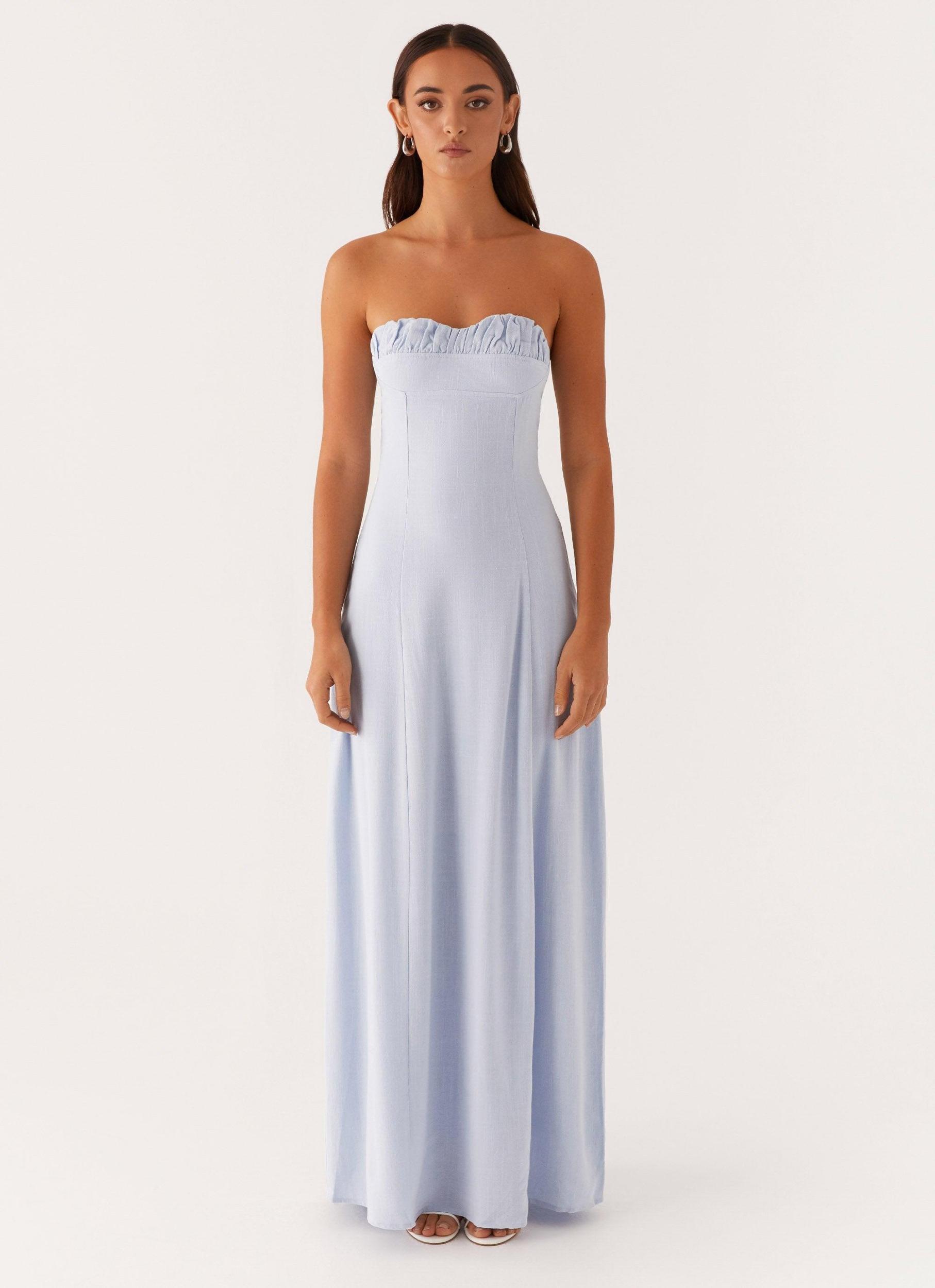 Tayla Linen Maxi Dress - Blue Product Image