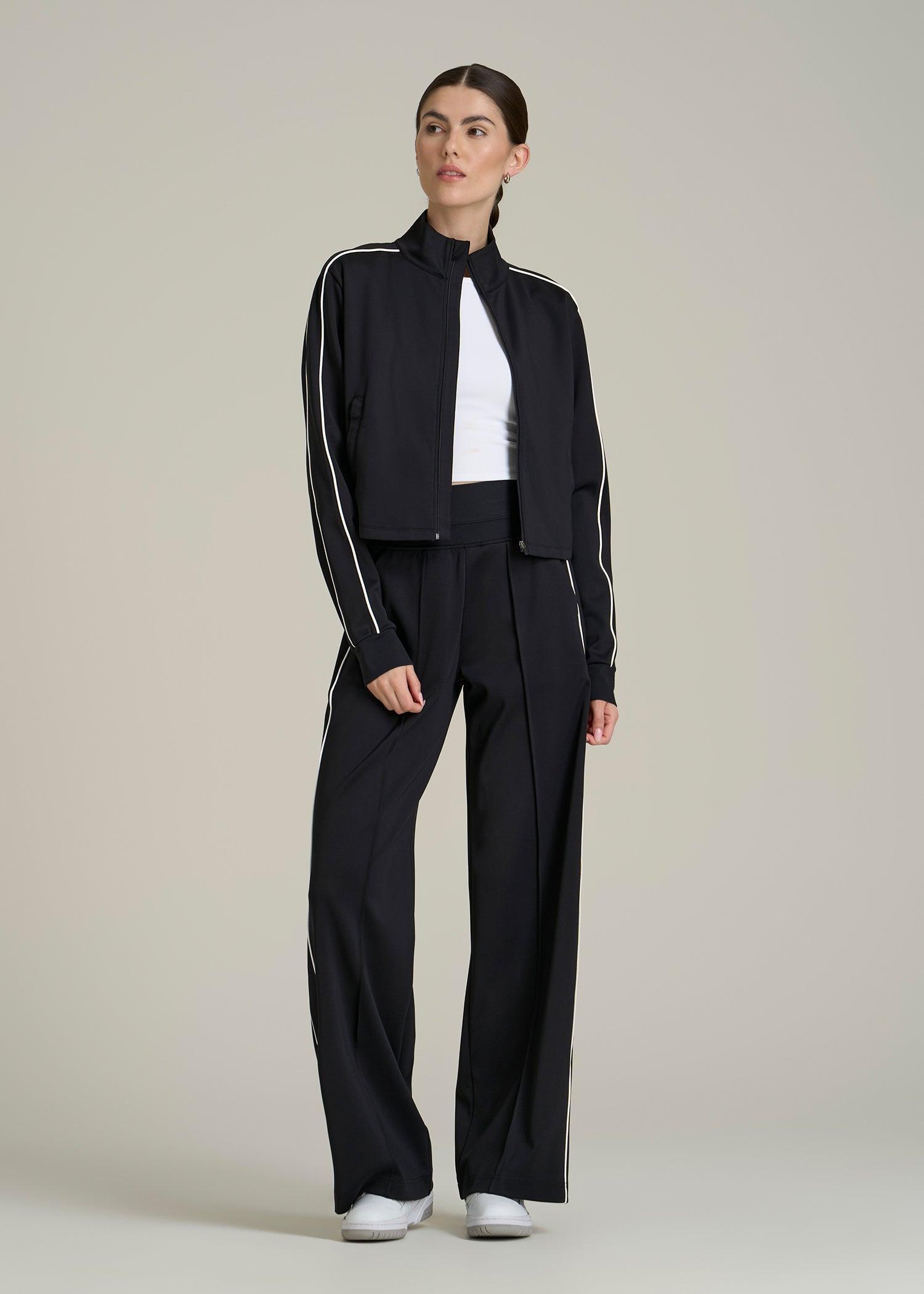 Track Pants with Piping for Tall Women in Black Product Image