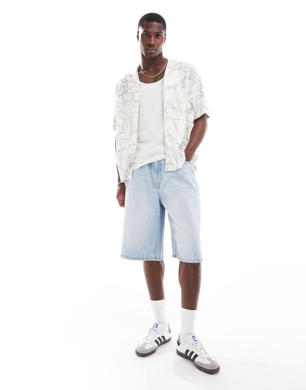 Jack & Jones oversized revere collar floral printed shirt in white Product Image