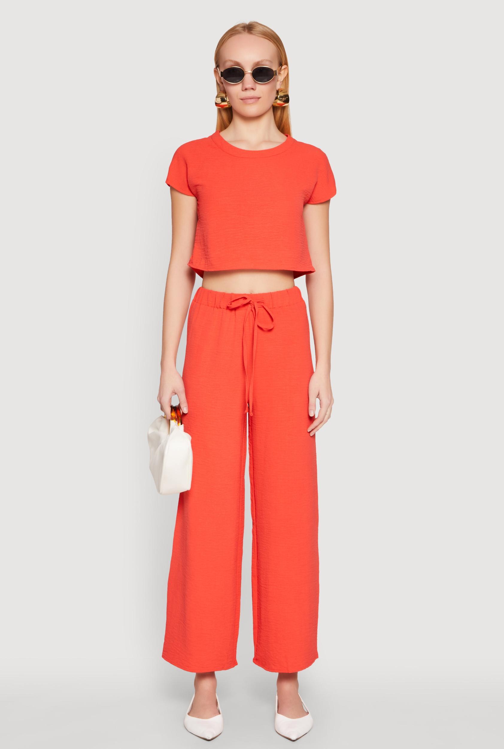 Womens Crepe Knit Drawstring Wide Leg Pants Product Image