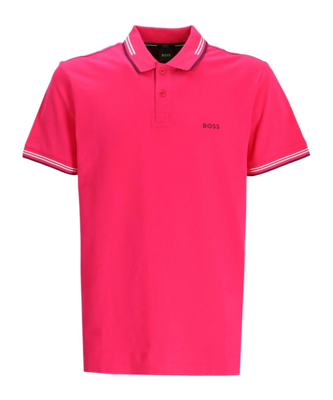 HUGO BOSS Paul Curved Polo Shirt In Bright Pink Product Image