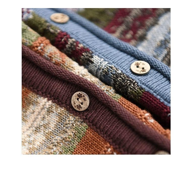 V-Neck Color Block Cardigan Product Image