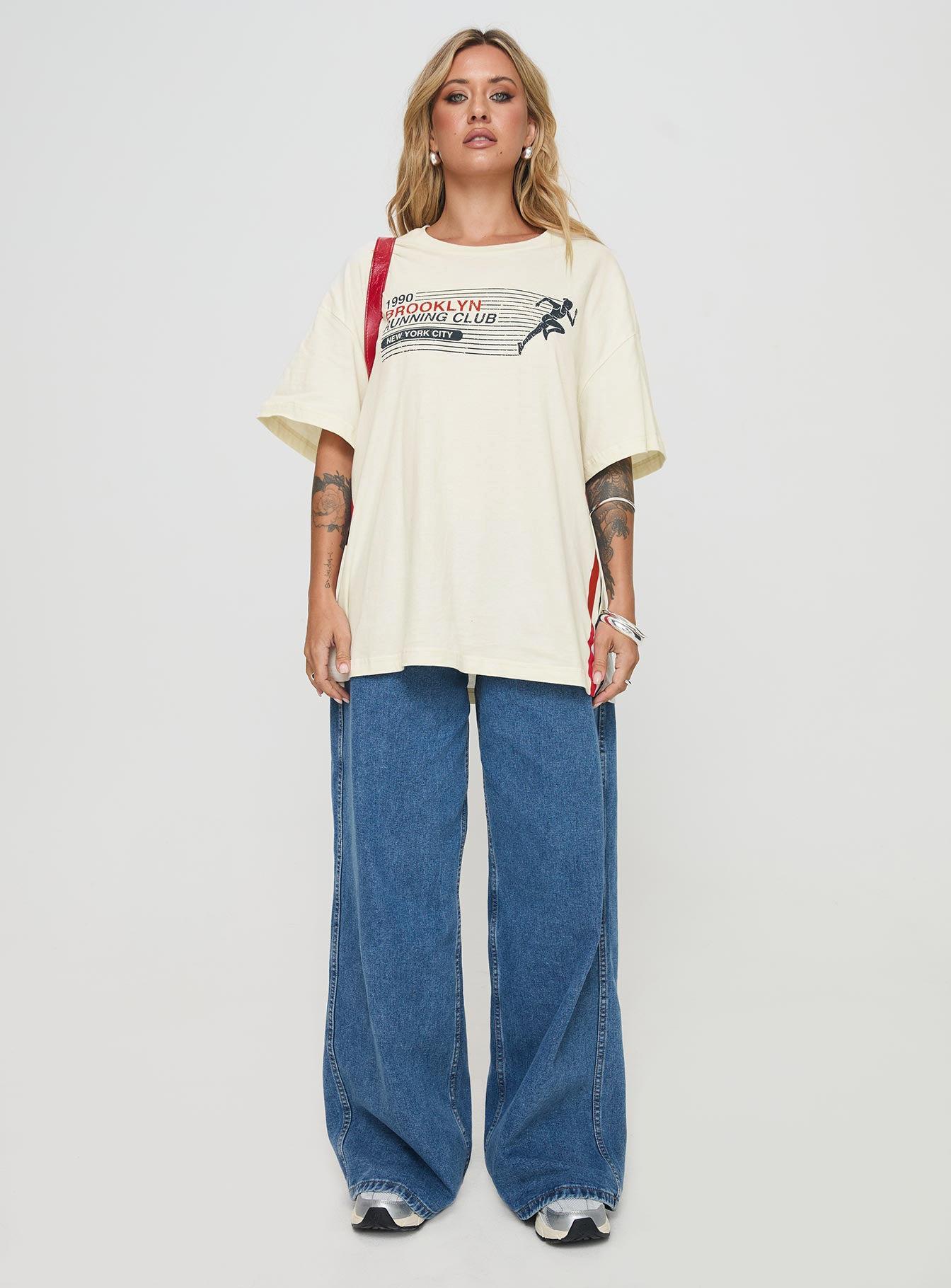 Brklyn Running Oversized Tee White Product Image