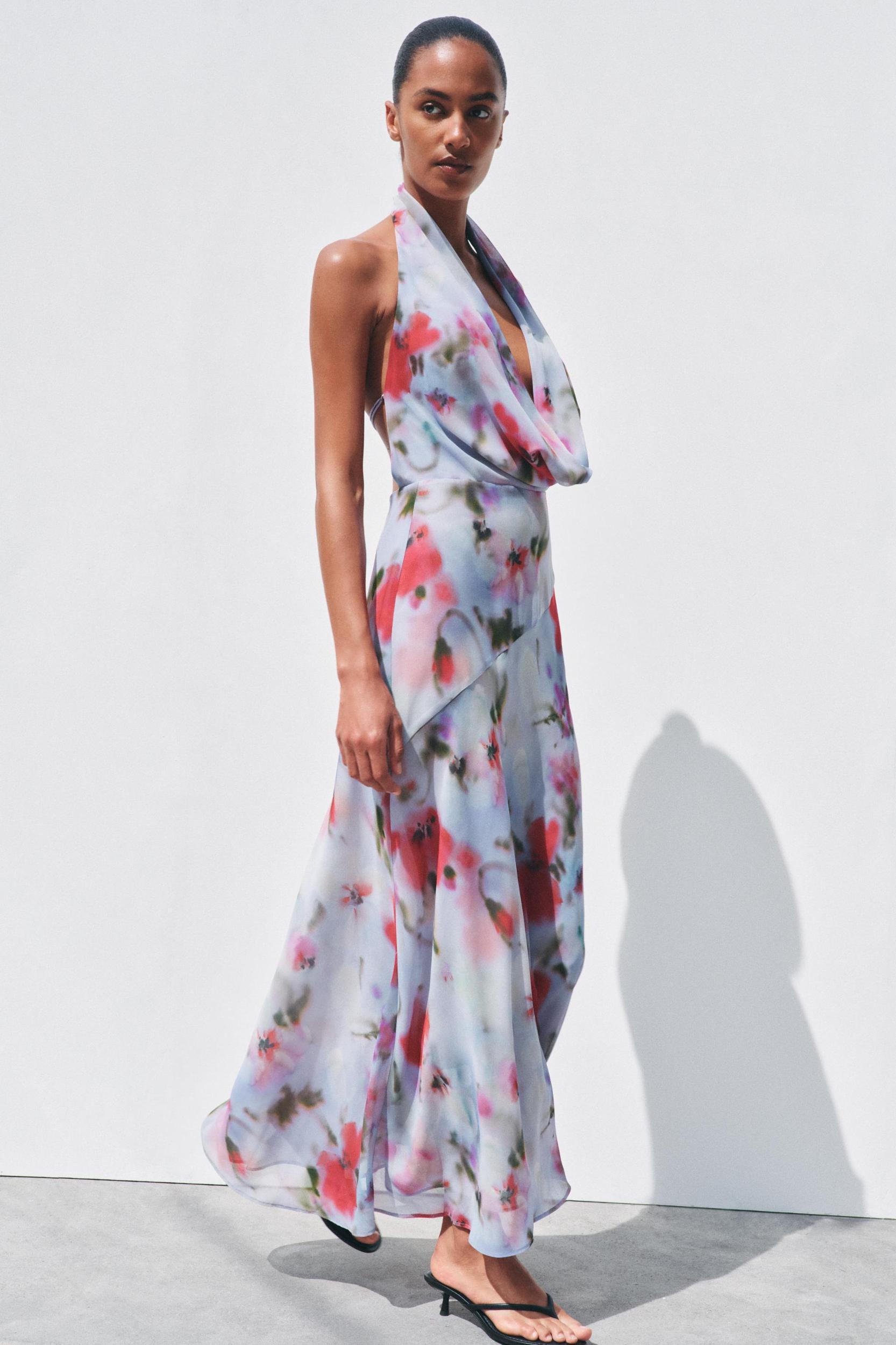 PRINTED MIDI HALTER DRESS Product Image