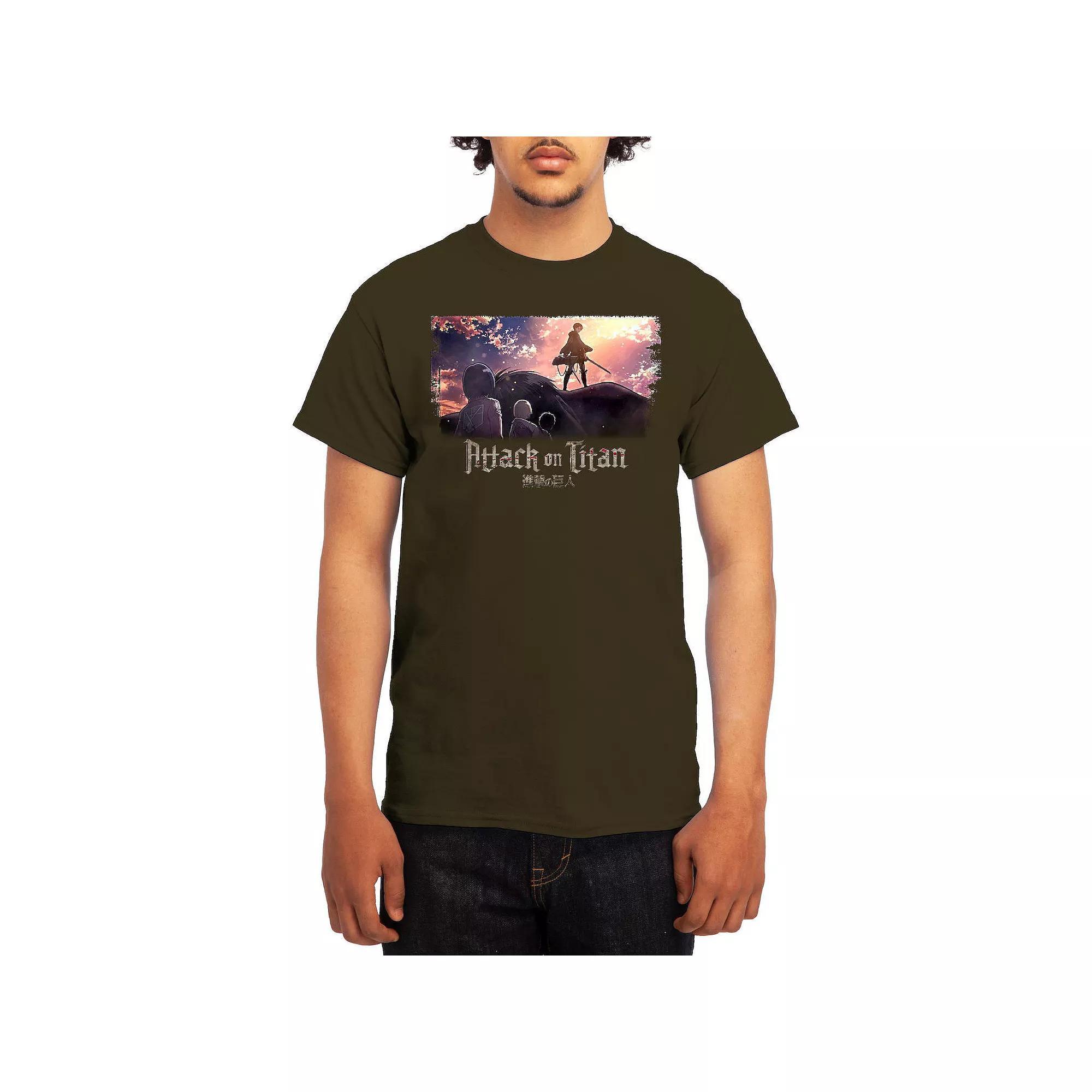 Men's Attack on Titan Firey Titan Behind Wall Tee, Boy's, Size: Large, Blue Product Image