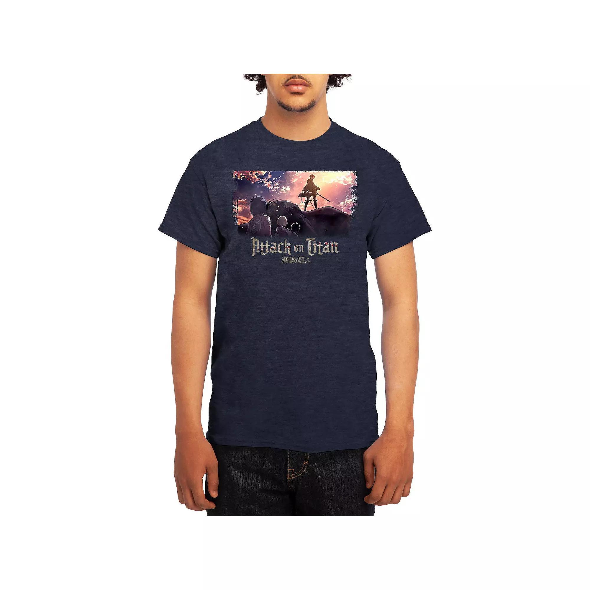 Men's Attack on Titan Firey Titan Behind Wall Tee, Boy's, Size: Large, Blue Product Image