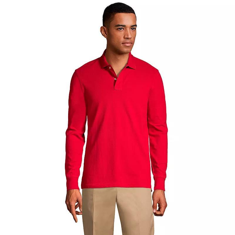 Mens Lands End Long Sleeve Mesh Polo Shirt Gray Grey Product Image