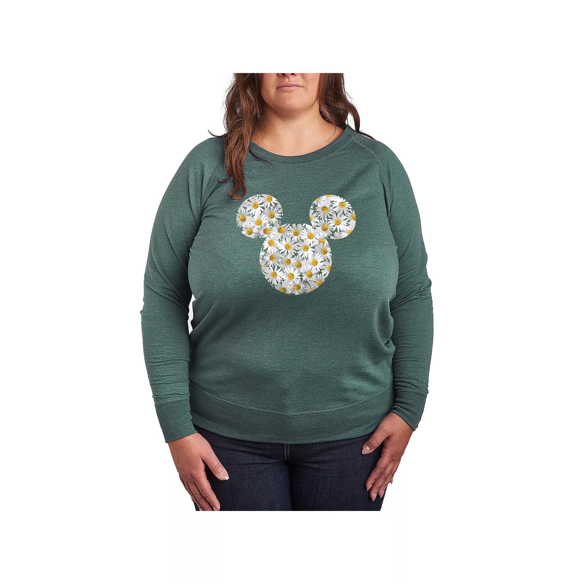 Disneys Mickey Mouse Plus Size Daisies French Terry Long Sleeve Tee, Womens Heather Grey Product Image