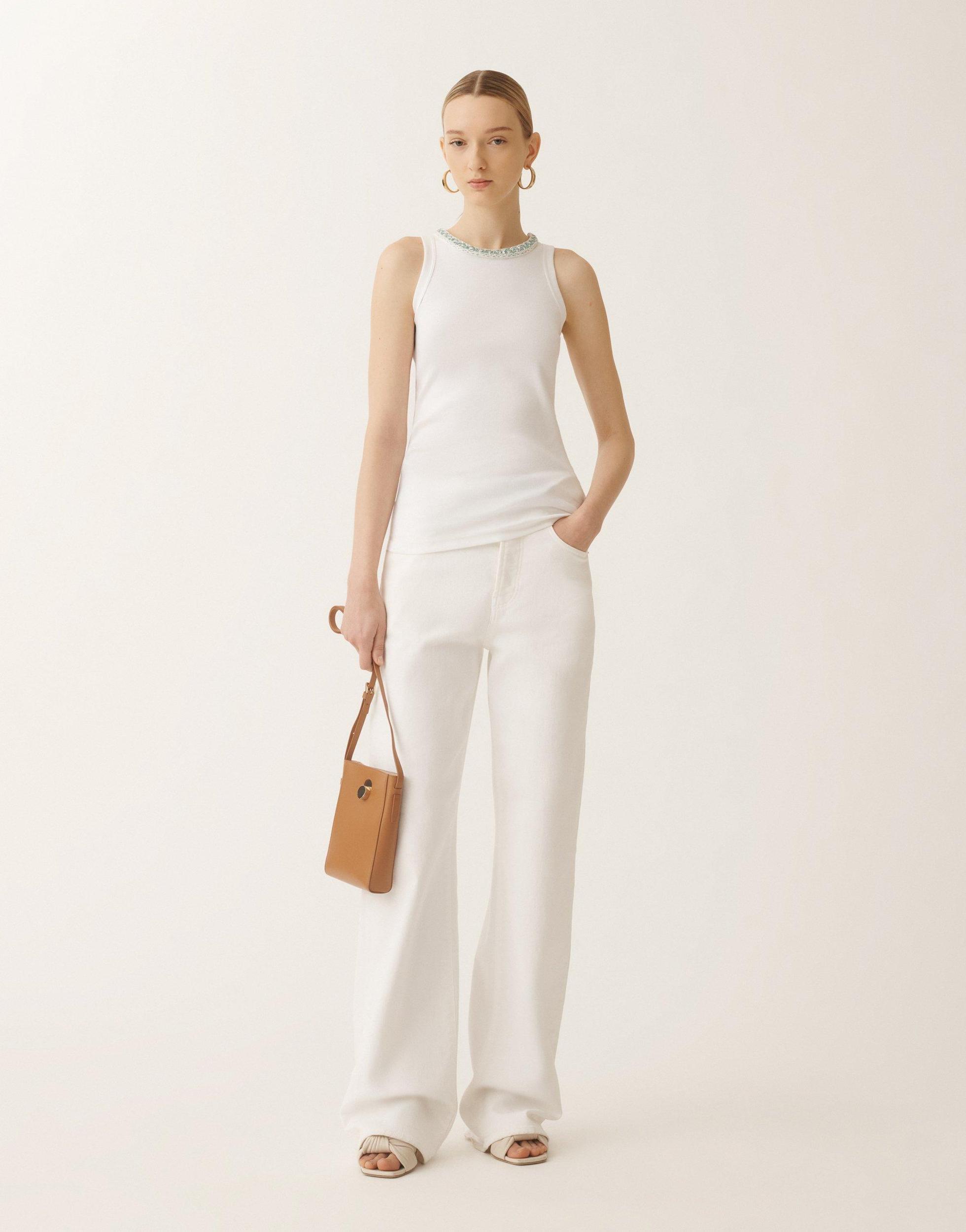 FABIANA FILIPPI Jersey Vest Top In White/aquagreen Product Image