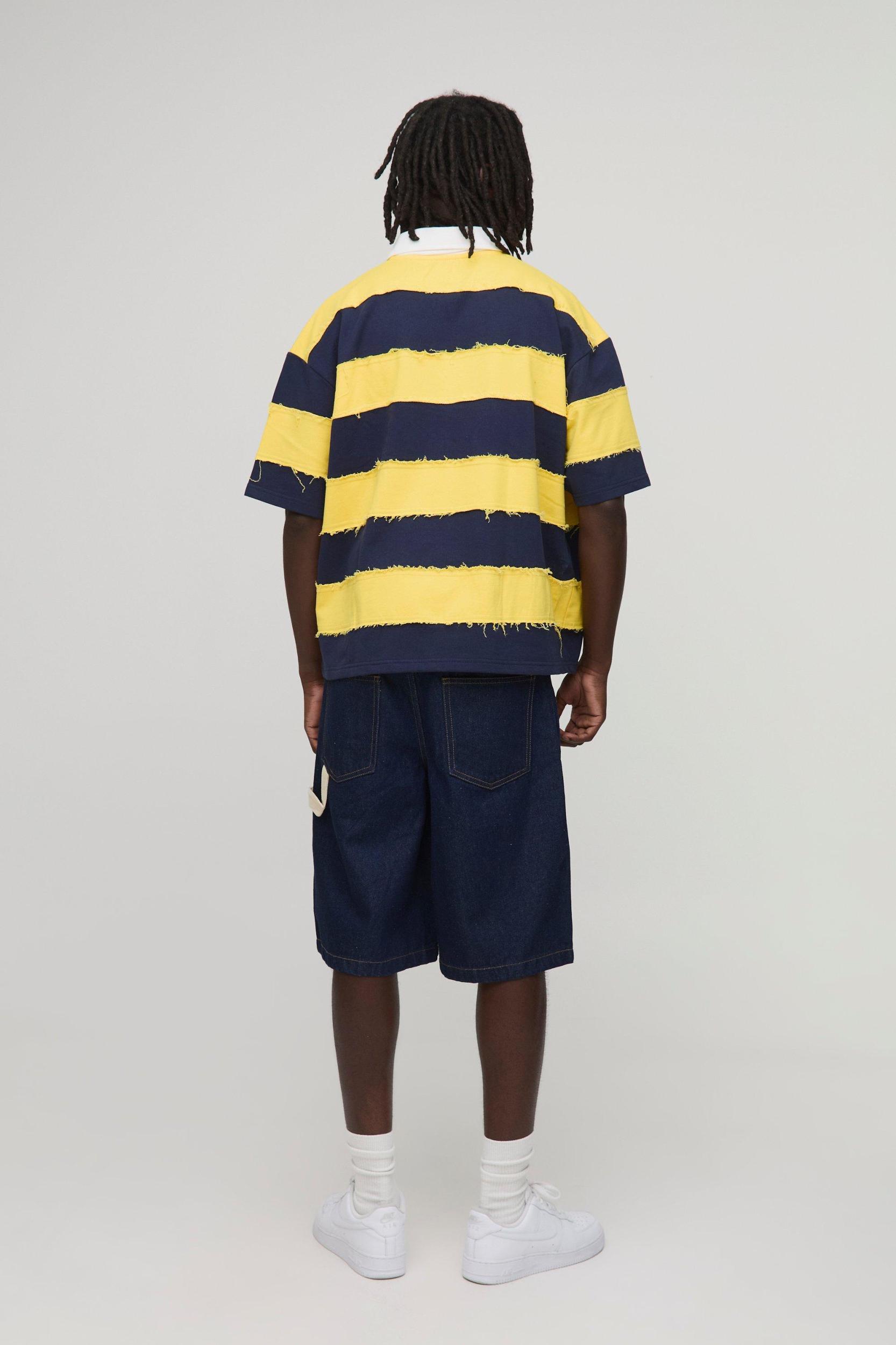 Oversized Boxy Distressed Short Sleeve Rugby Polo | boohooMAN USA Product Image