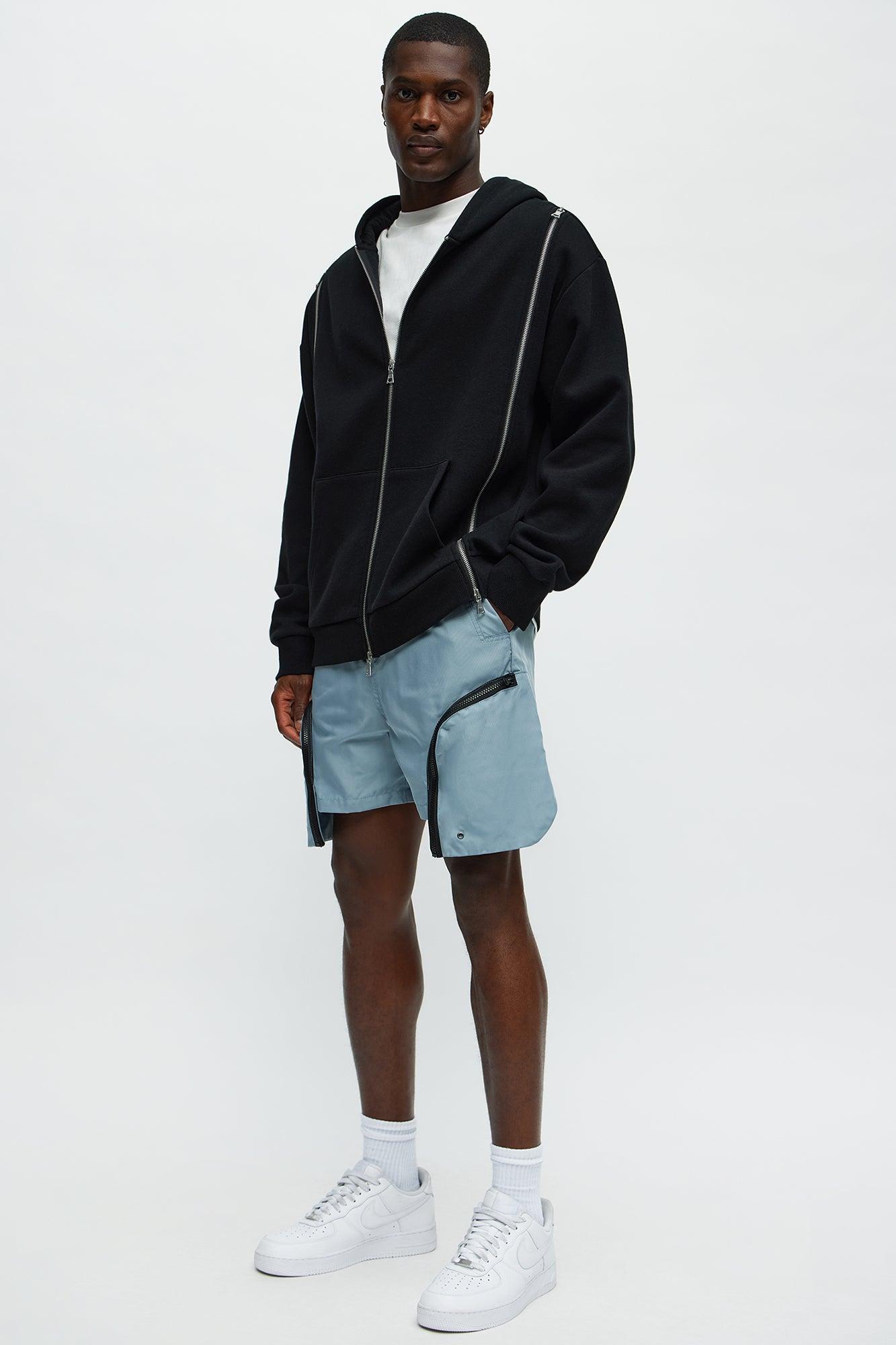 Cargo Pockets Relaxed Drawstring Shorts - Blue Product Image