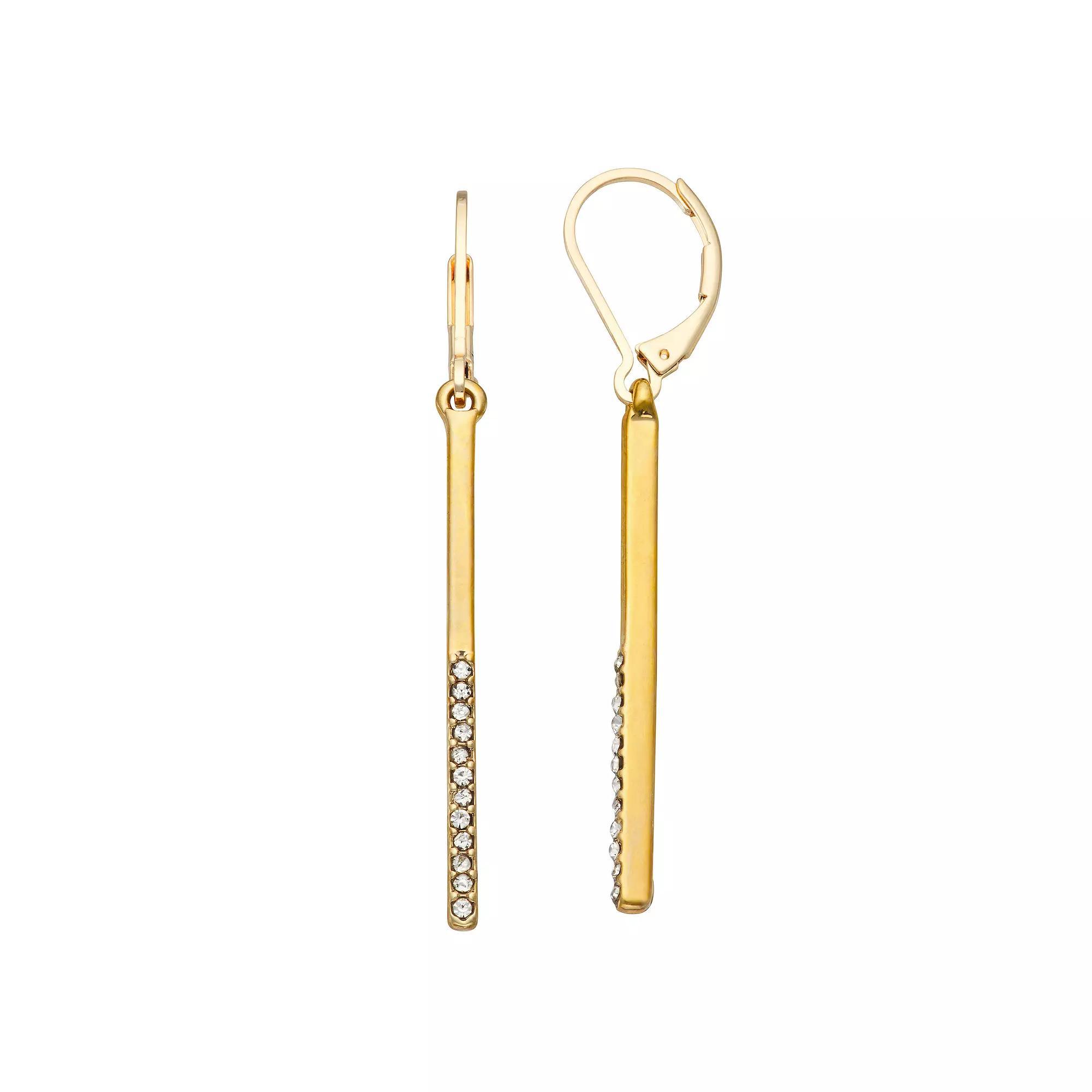 Nine West Gold Tone Simulated Crystal Bar Drop Earrings, Women's, Clear Product Image