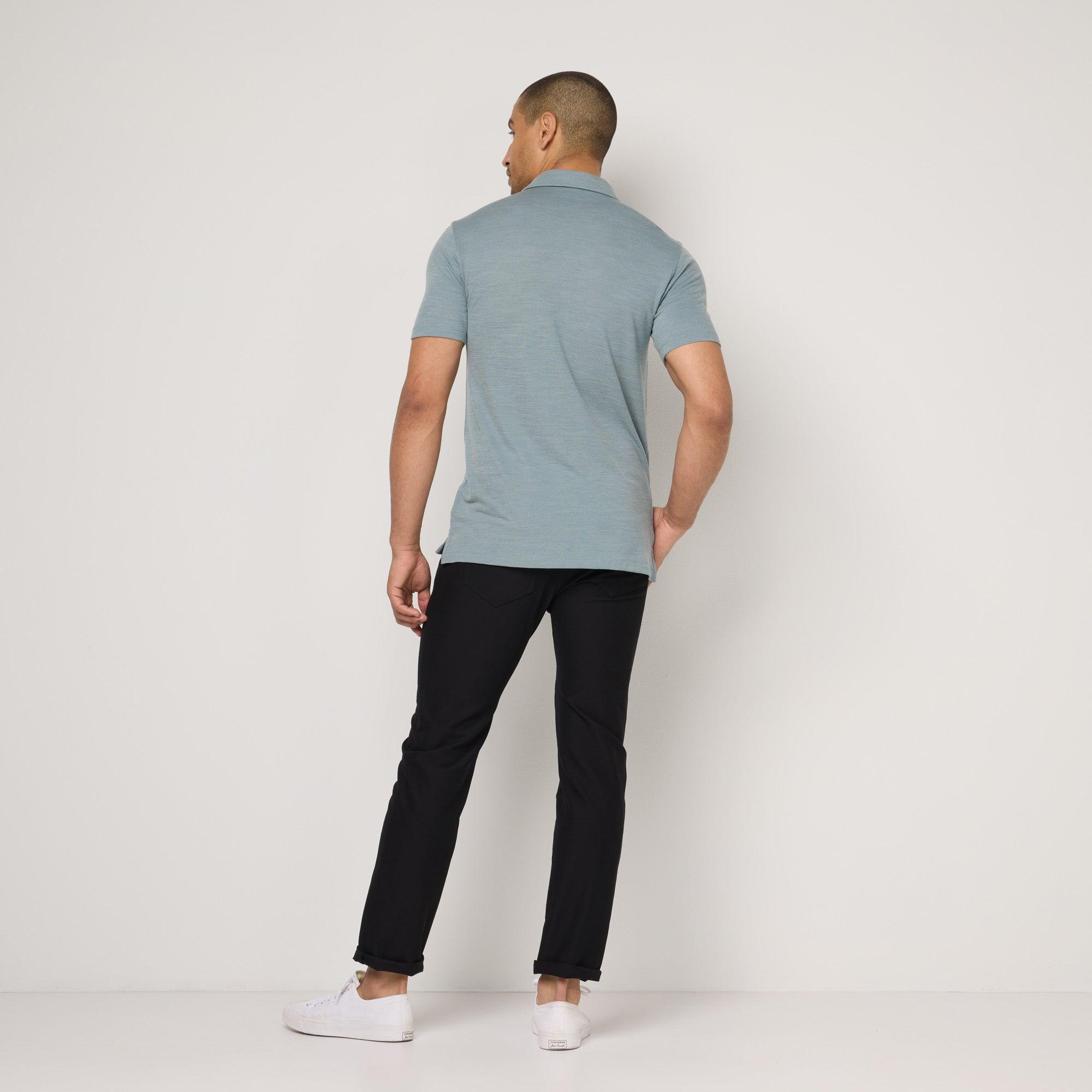 Merino Wool Pique Polo | Gray & Blue Birdseye Product Image