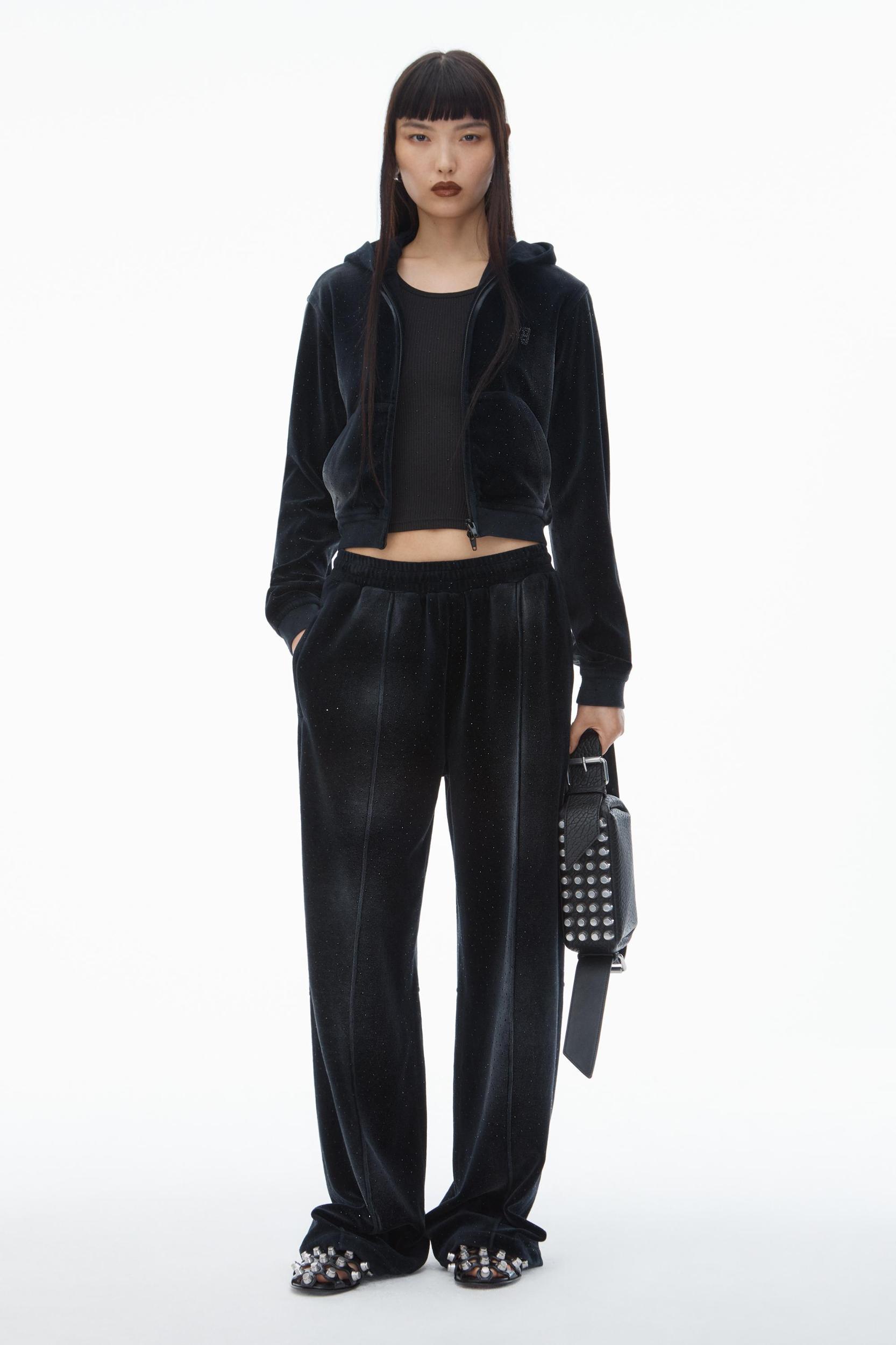 Sweatpant With Clear Bead Hotfix In Crushed Velour Product Image