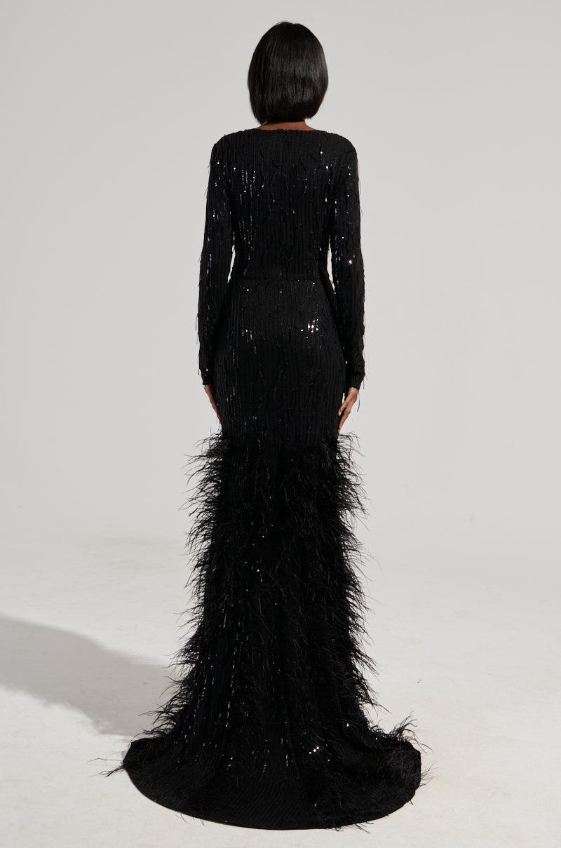 YOURS TRULY FEATHER SEQUIN EMBELLISHED MAXI DRESS Product Image
